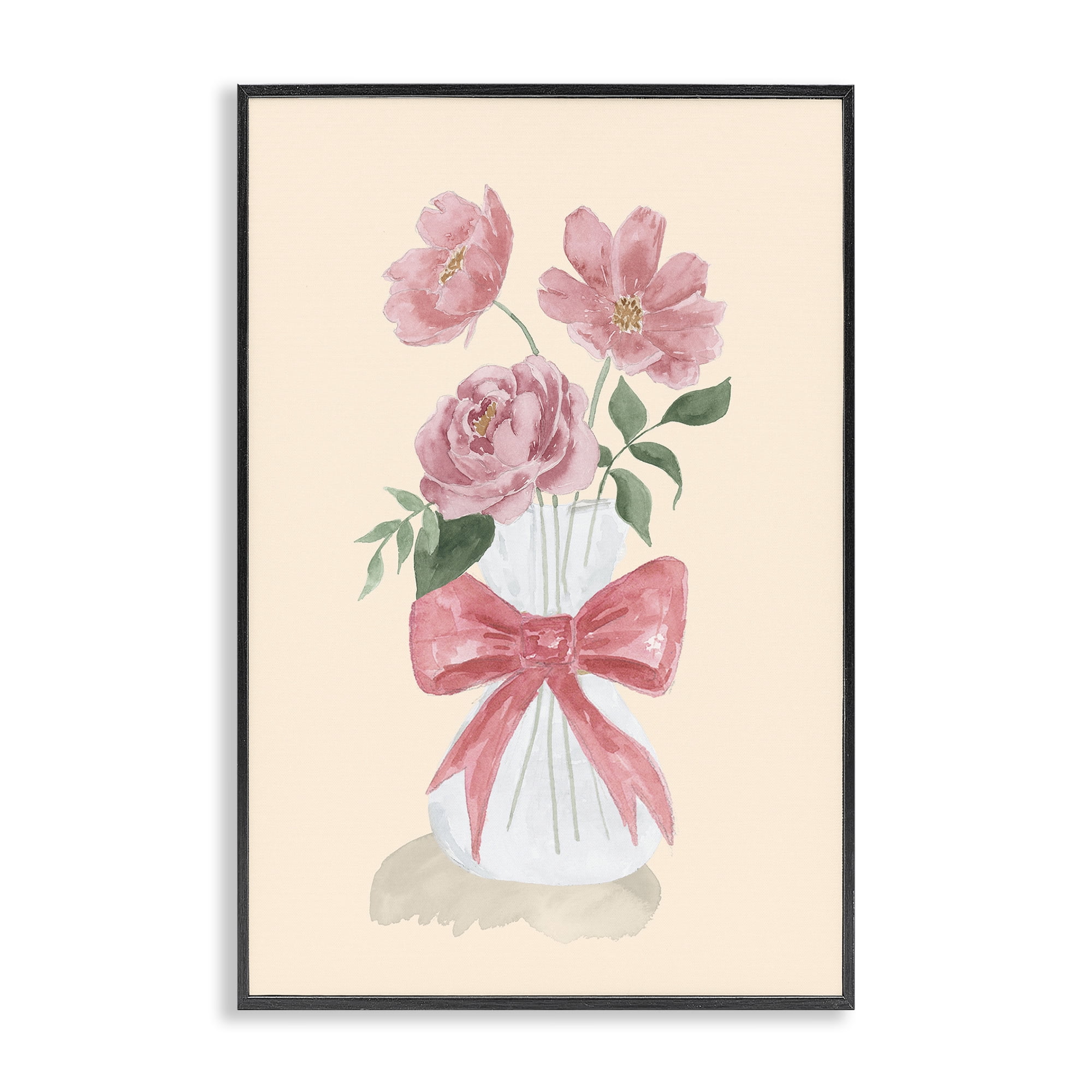 Stupell Industries Chic Vase Of Pink Plants & Flowers Painting Black Framed Art Print Wall Art, 12 x 18