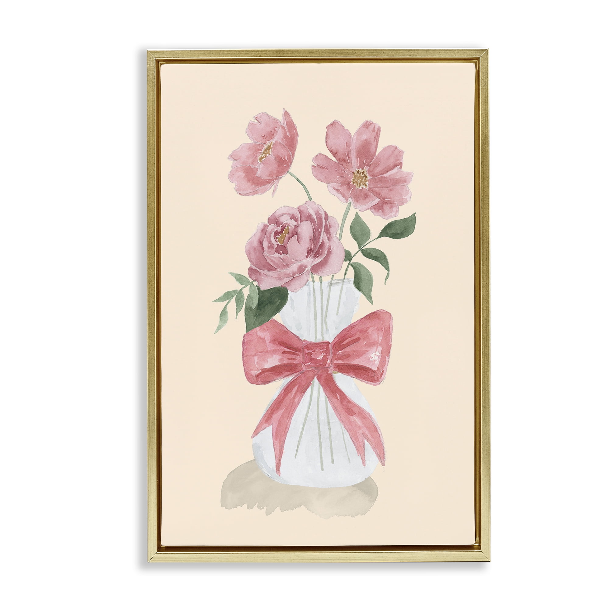 Stupell Industries Chic Vase Of Pink Plants & Flowers Painting Gold Floater Framed Canvas Art Print Wall Art, 21 x 31