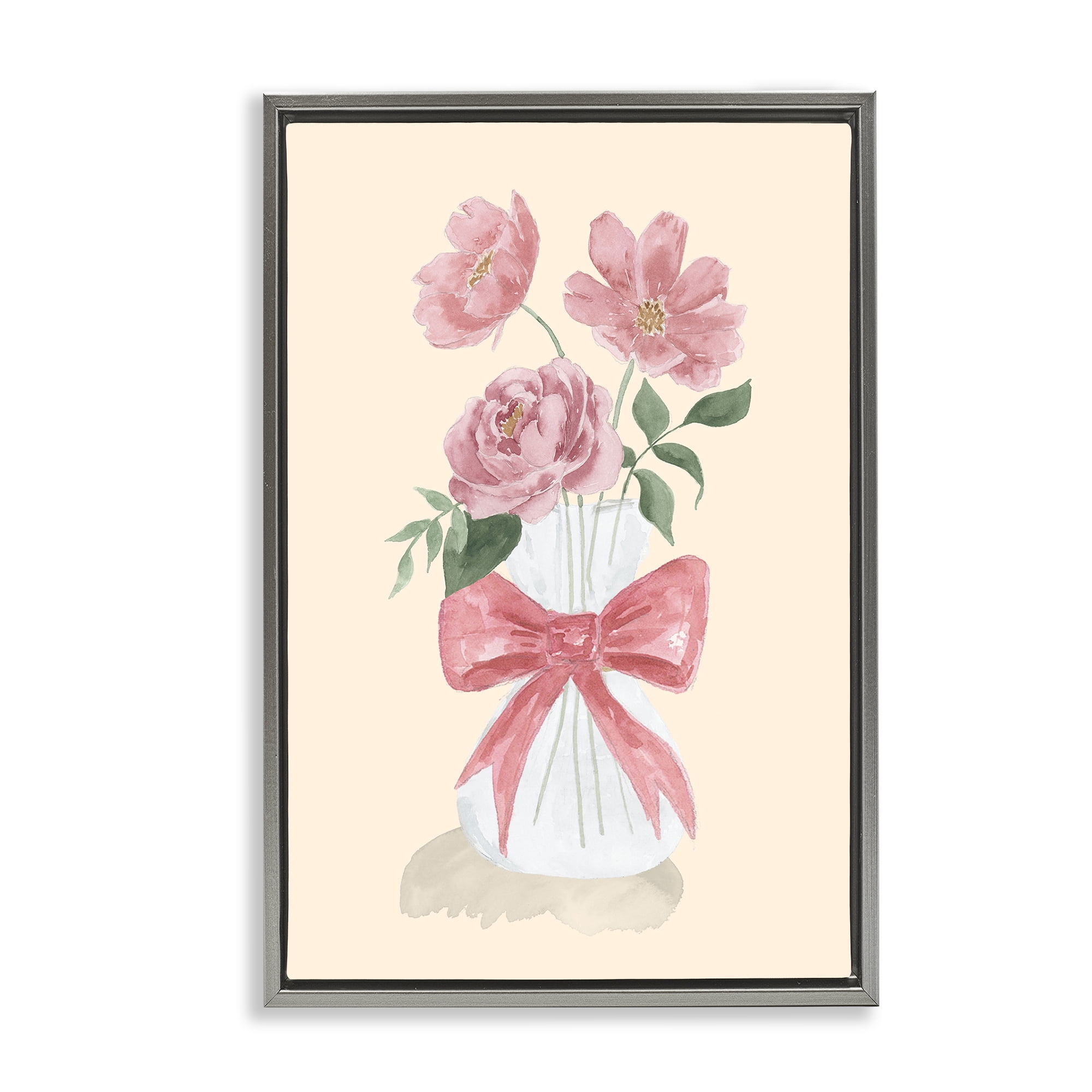 Stupell Industries Chic Vase Of Pink Plants & Flowers Painting Gray Floater Framed Canvas Art Print Wall Art, 21 x 31