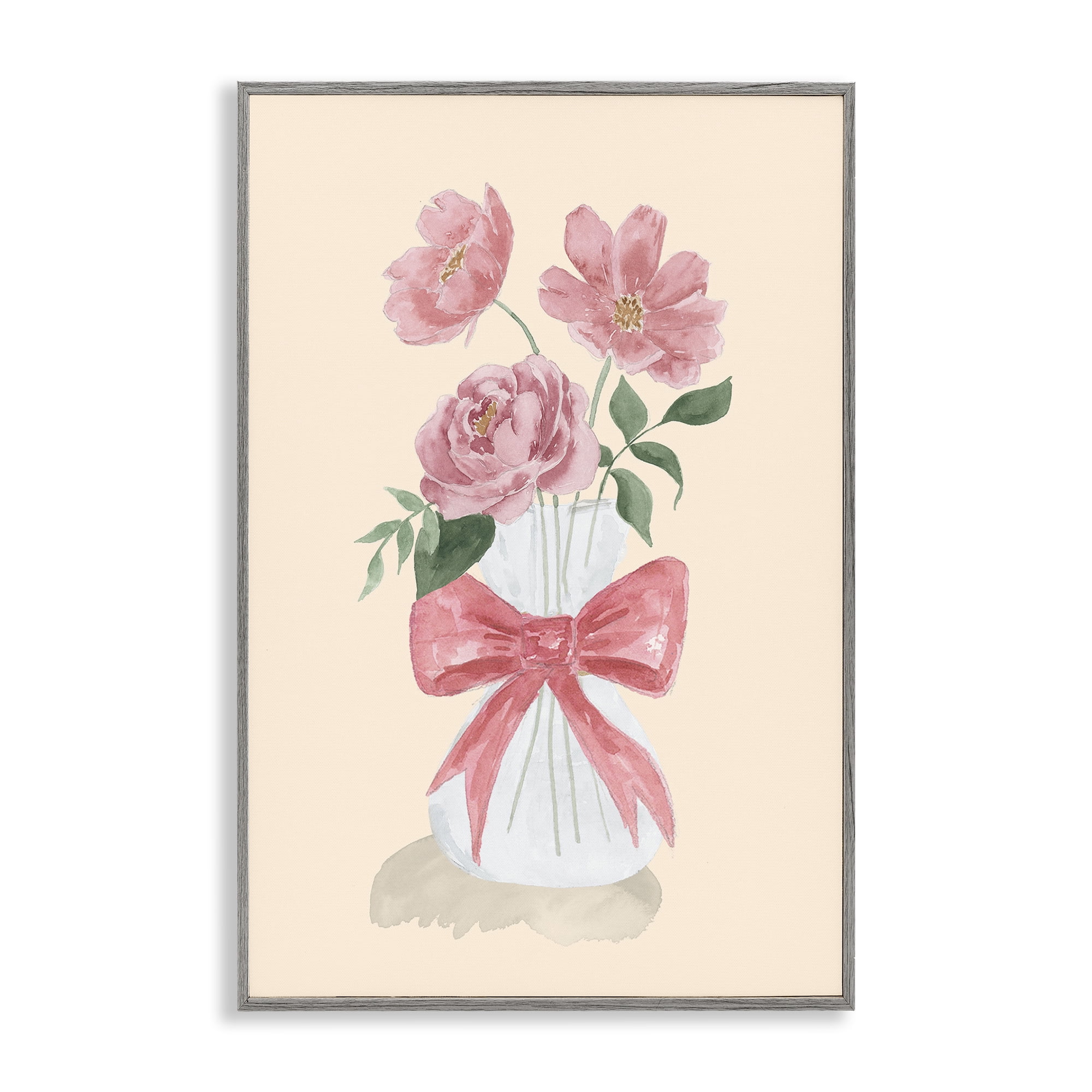 Stupell Industries Chic Vase Of Pink Plants & Flowers Painting Gray Framed Art Print Wall Art, 20 x 30