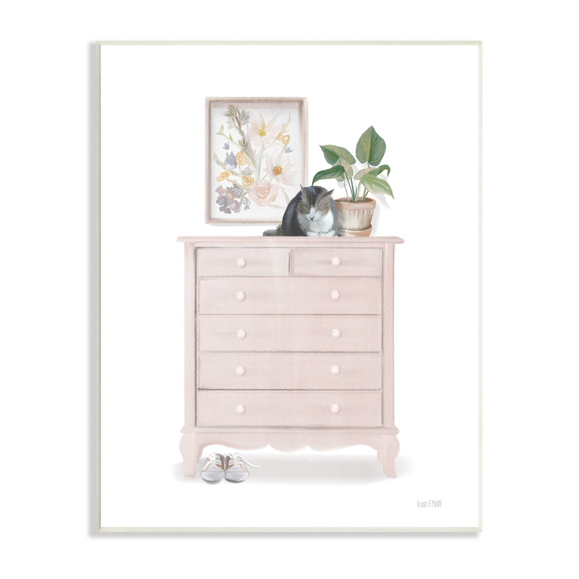 Stupell Industries Chic Wardrobe Still Life Pet Cat Resting Plants,13 x 19, Design by House Fenway