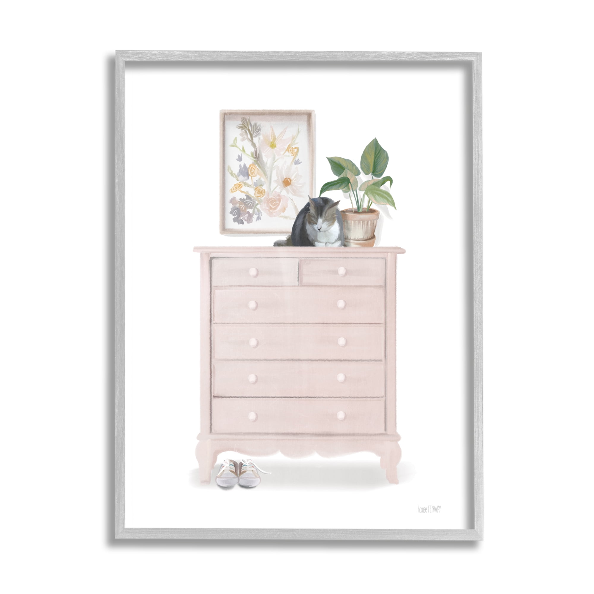 Stupell Industries Chic Wardrobe Still Life Pet Cat Resting Plants,16 x 20, Design by House Fenway