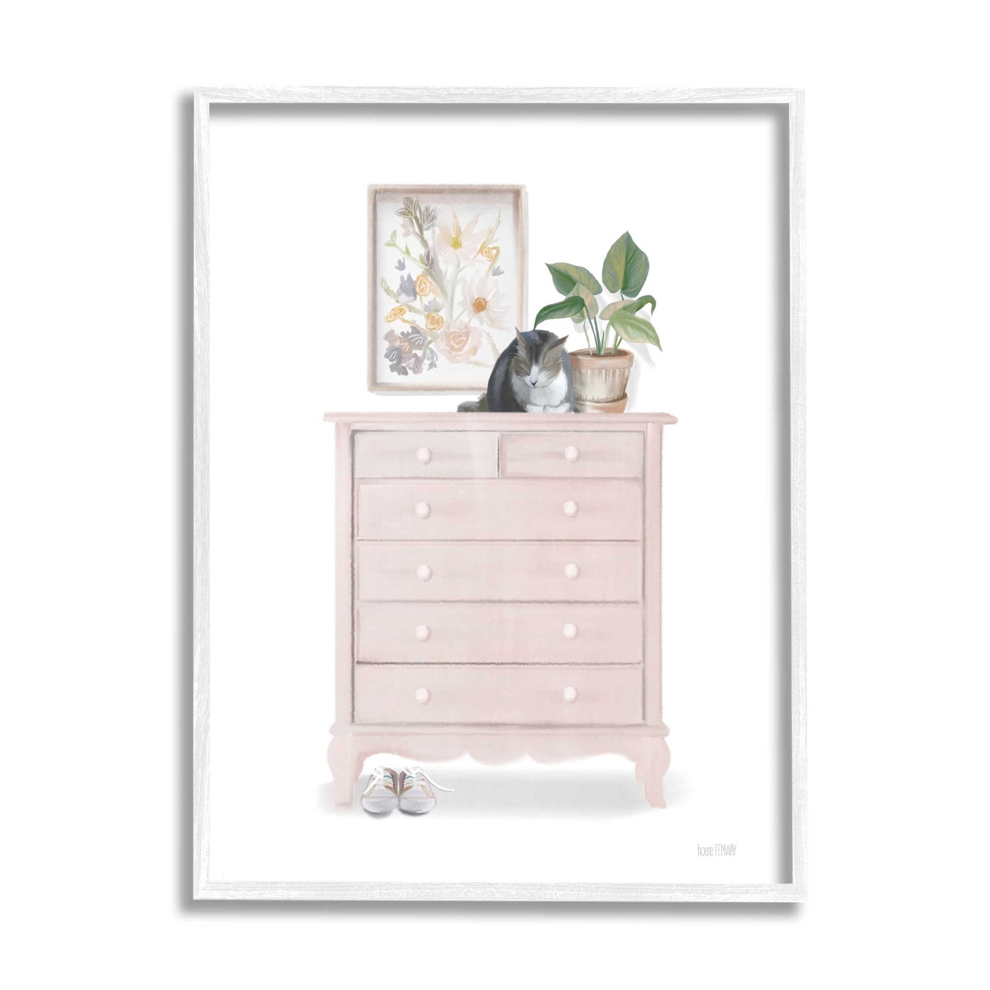 Stupell Industries Chic Wardrobe Still Life Pet Cat Resting Plants,24 x 30, Design by House Fenway