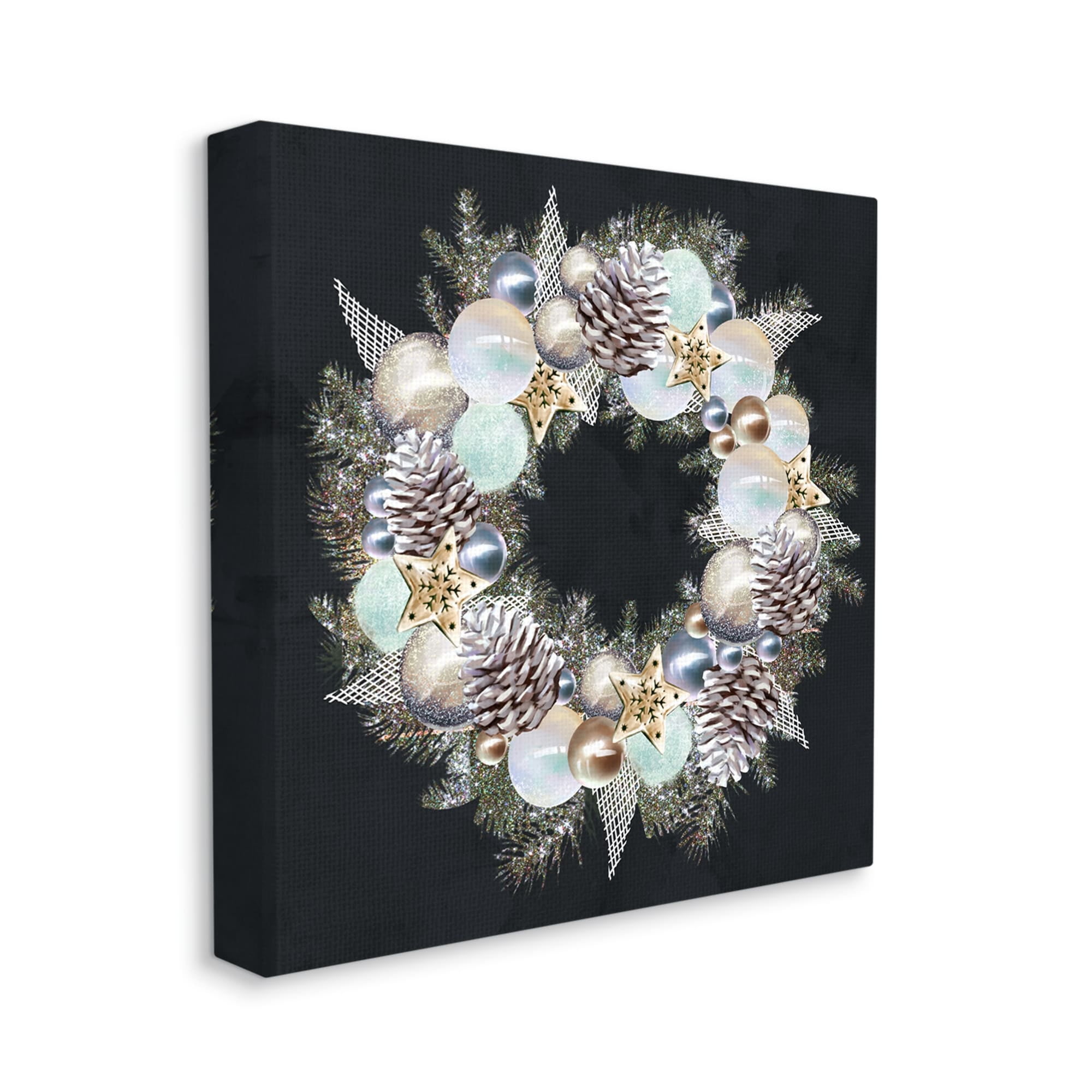 Stupell Industries Chic Winter Ornament Wreath Pinecone Glitz Holiday Painting Gallery Wrapped Canvas Print Wall Art, 30 x 30