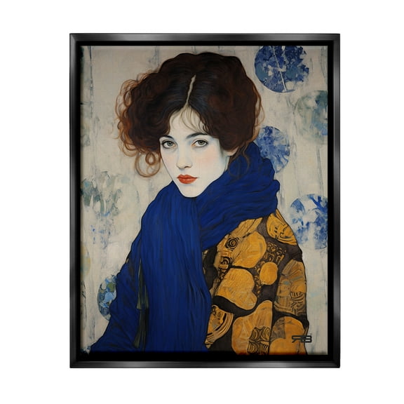 Stupell Industries Chic Woman Blue Scarf Beauty & Fashion Painting Black Floater Framed Canvas Art Print Wall Art, 17 x 21