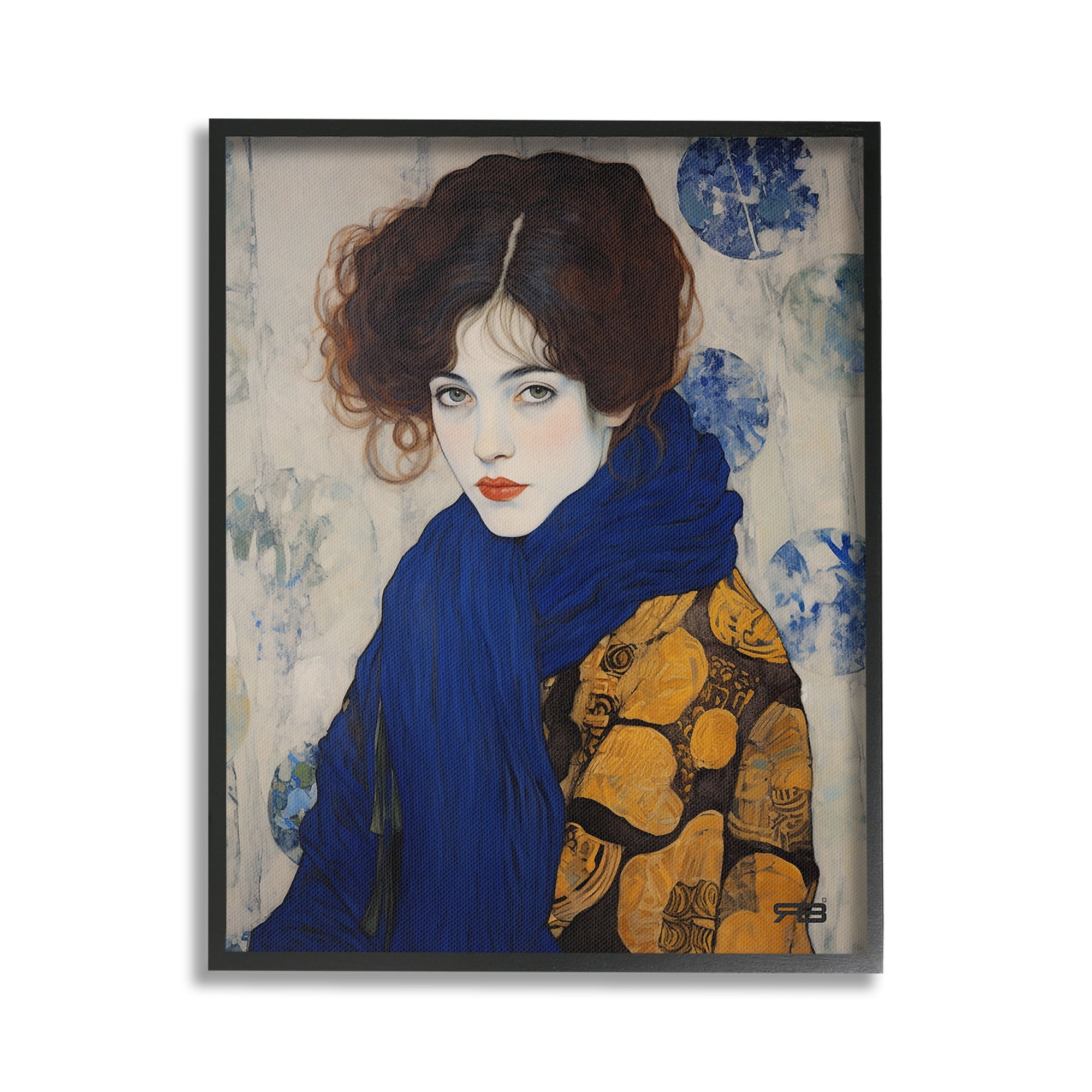 Stupell Industries Chic Woman Blue Scarf Beauty & Fashion Painting Black Framed Art Print Wall Art, 16 x 20