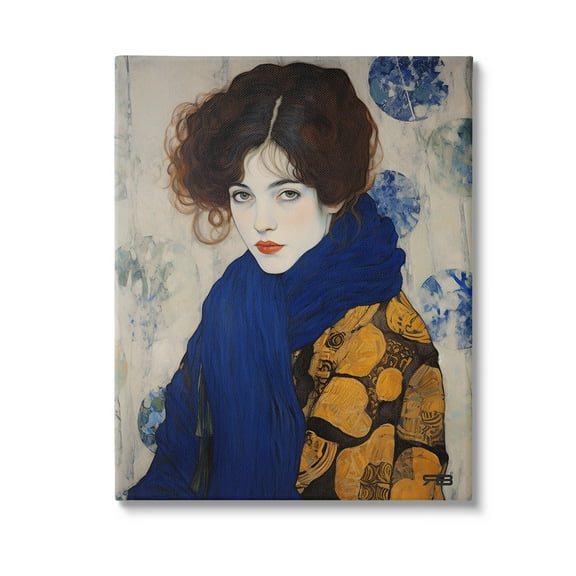 Stupell Industries Chic Woman Blue Scarf Beauty & Fashion Painting Gallery Wrapped Canvas Art Print Wall Art, 16 x 20