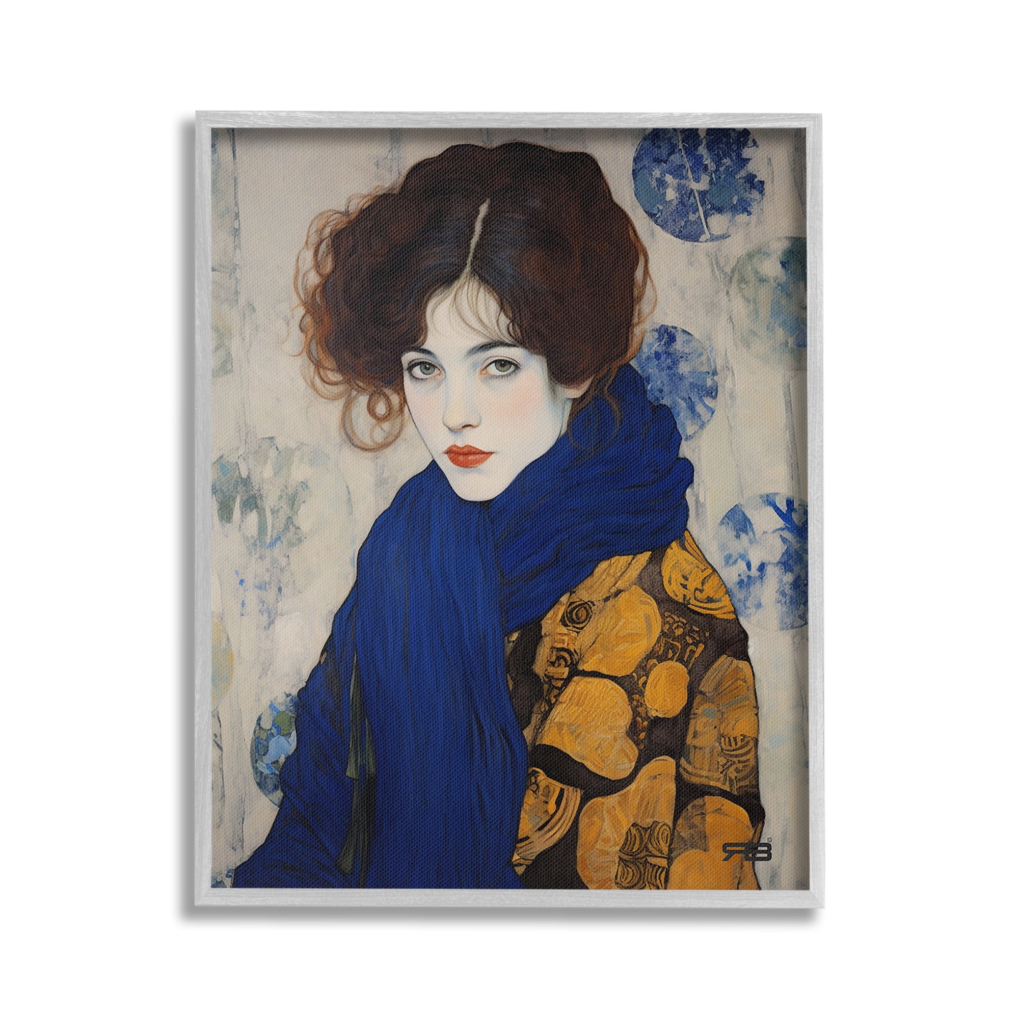 Stupell Industries Chic Woman Blue Scarf Beauty & Fashion Painting Gray Framed Art Print Wall Art, 16 x 20