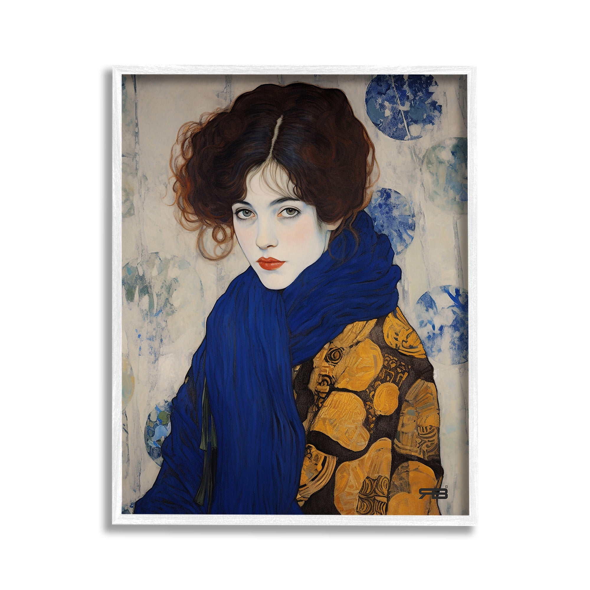 Stupell Industries Chic Woman Blue Scarf Beauty & Fashion Painting White Framed Art Print Wall Art, 11 x 14