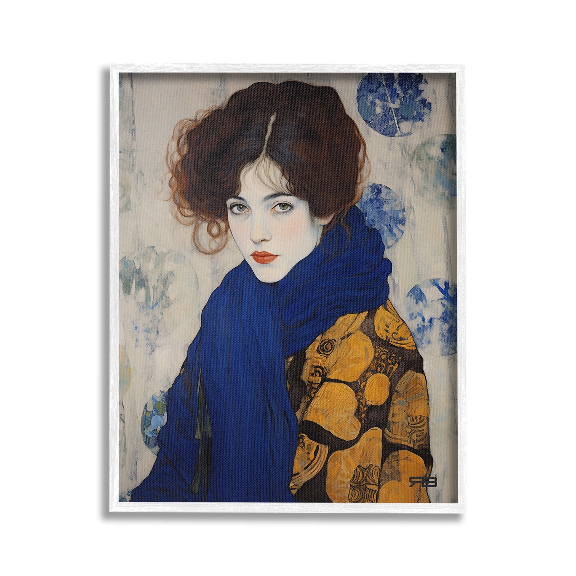 Stupell Industries Chic Woman Blue Scarf Beauty & Fashion Painting White Framed Art Print Wall Art, 16 x 20