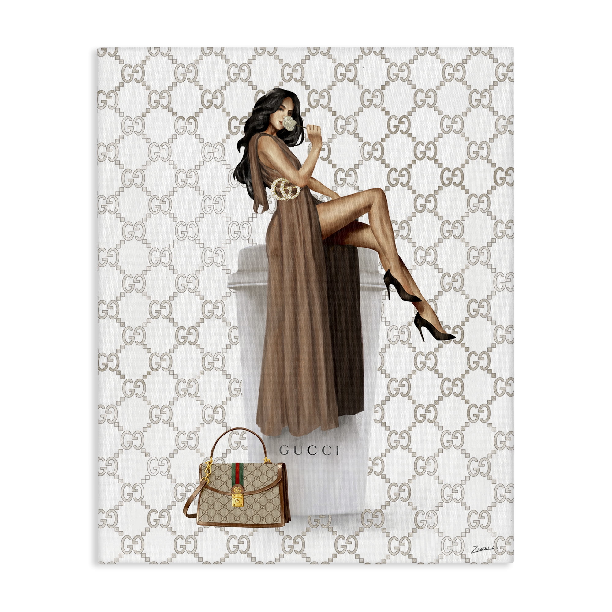 Stupell Industries Chic Woman & Coffee Beauty & Fashion Painting Gallery Wrapped Canvas Art Print Wall Art, 30 x 40