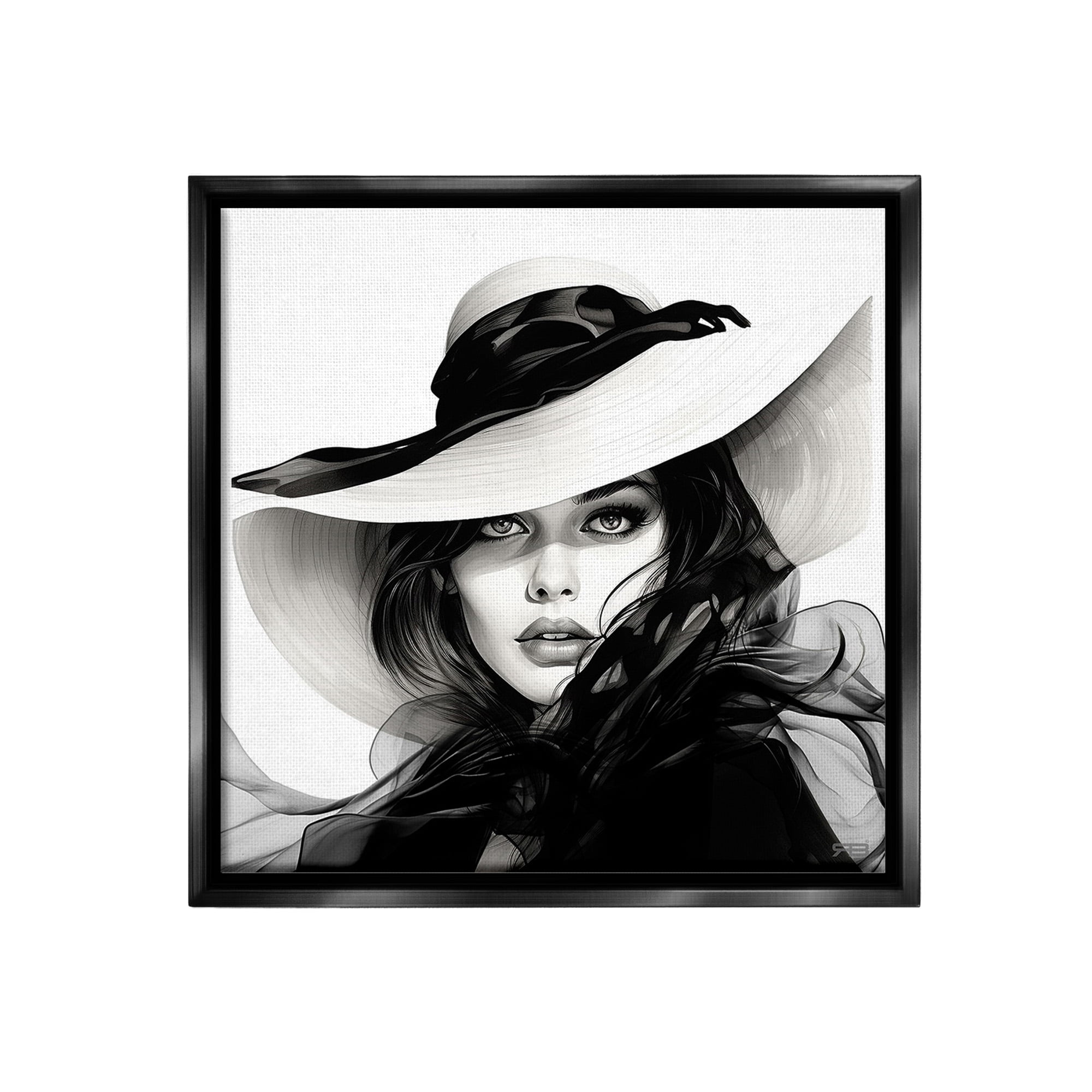 Stupell Industries Chic Woman Gazing Beauty & Fashion Painting Black Floater Framed Canvas Art Print Wall Art, 18 x 18