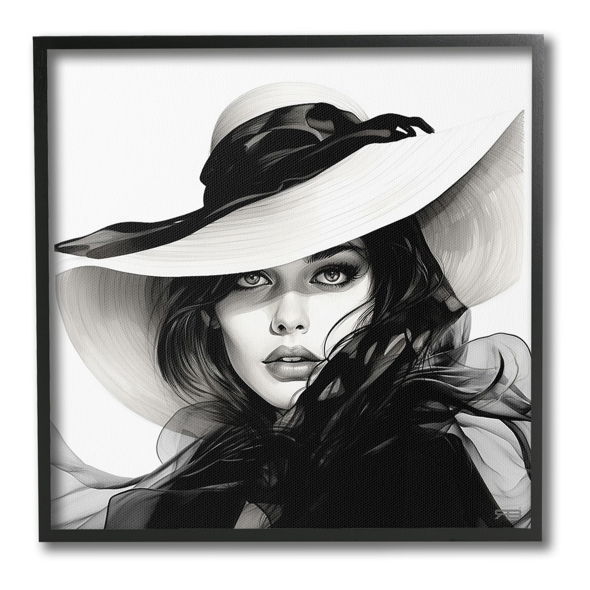 Stupell Industries Chic Woman Gazing Beauty & Fashion Painting Black Framed Art Print Wall Art, 24 x 24
