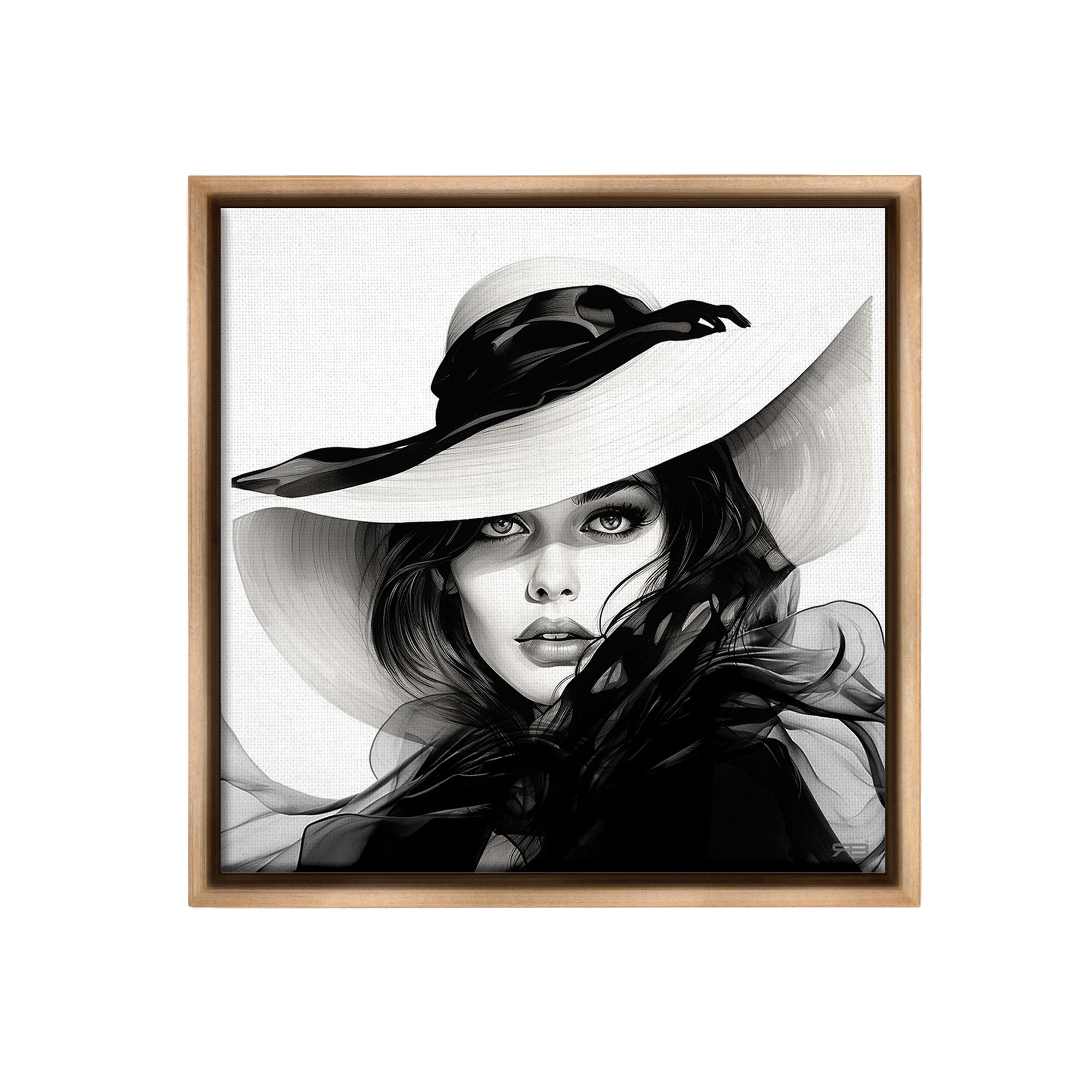 Stupell Industries Chic Woman Gazing Beauty & Fashion Painting Brown Floater Framed Canvas Art Print Wall Art, 18 x 18