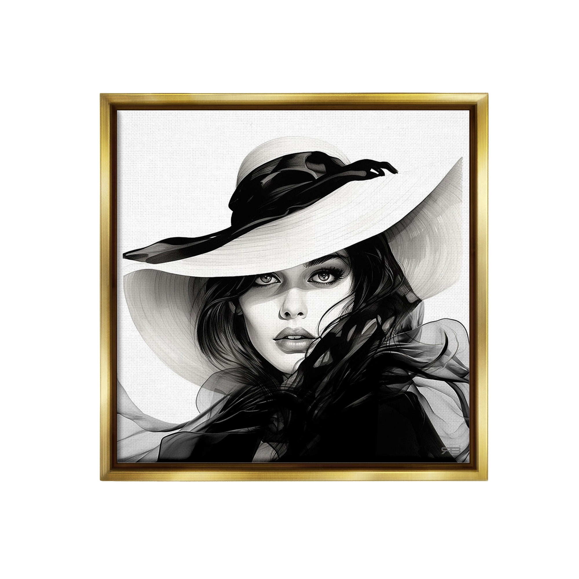 Stupell Industries Chic Woman Gazing Beauty & Fashion Painting Gold Floater Framed Canvas Art Print Wall Art, 18 x 18