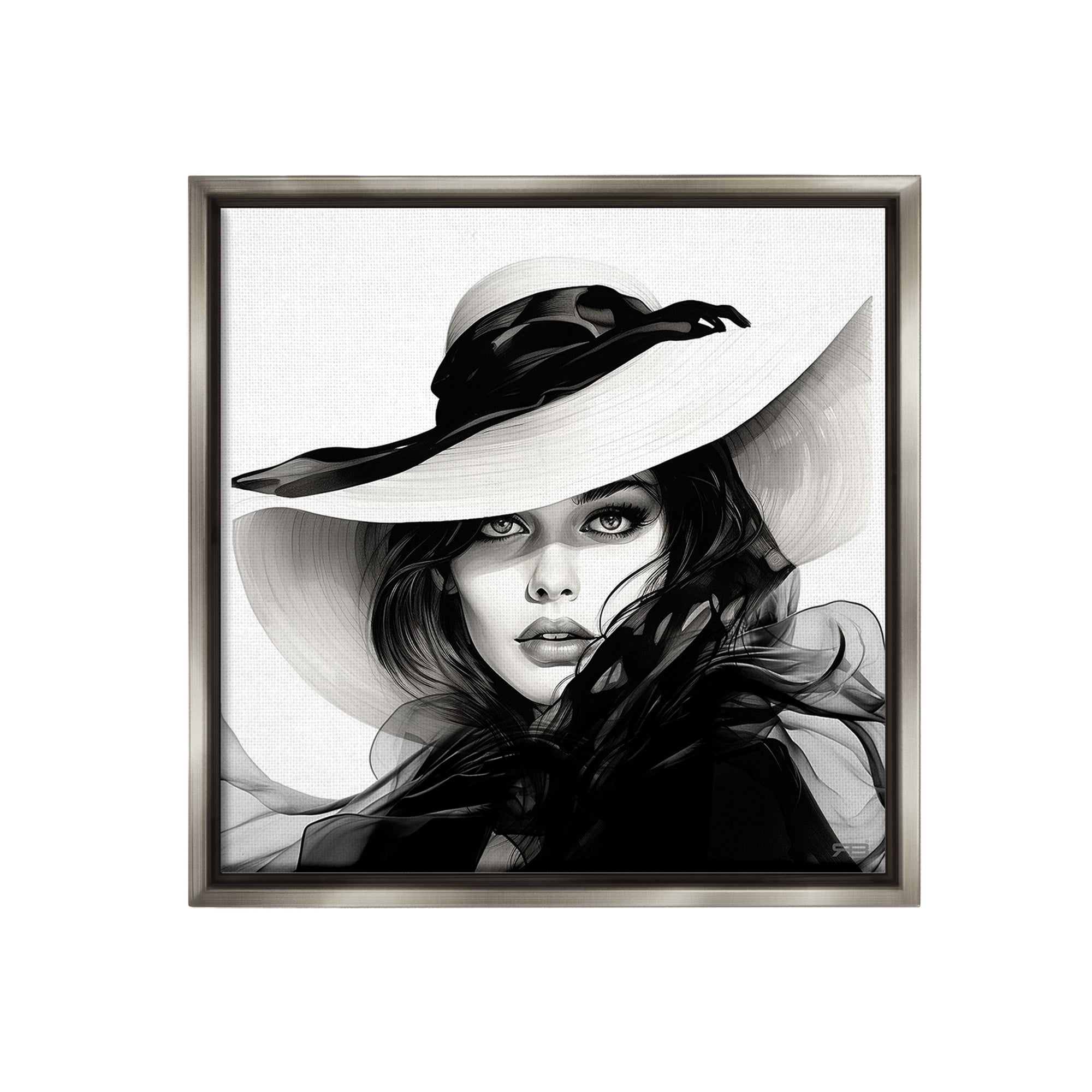 Stupell Industries Chic Woman Gazing Beauty & Fashion Painting Gray Floater Framed Canvas Art Print Wall Art, 25 x 25
