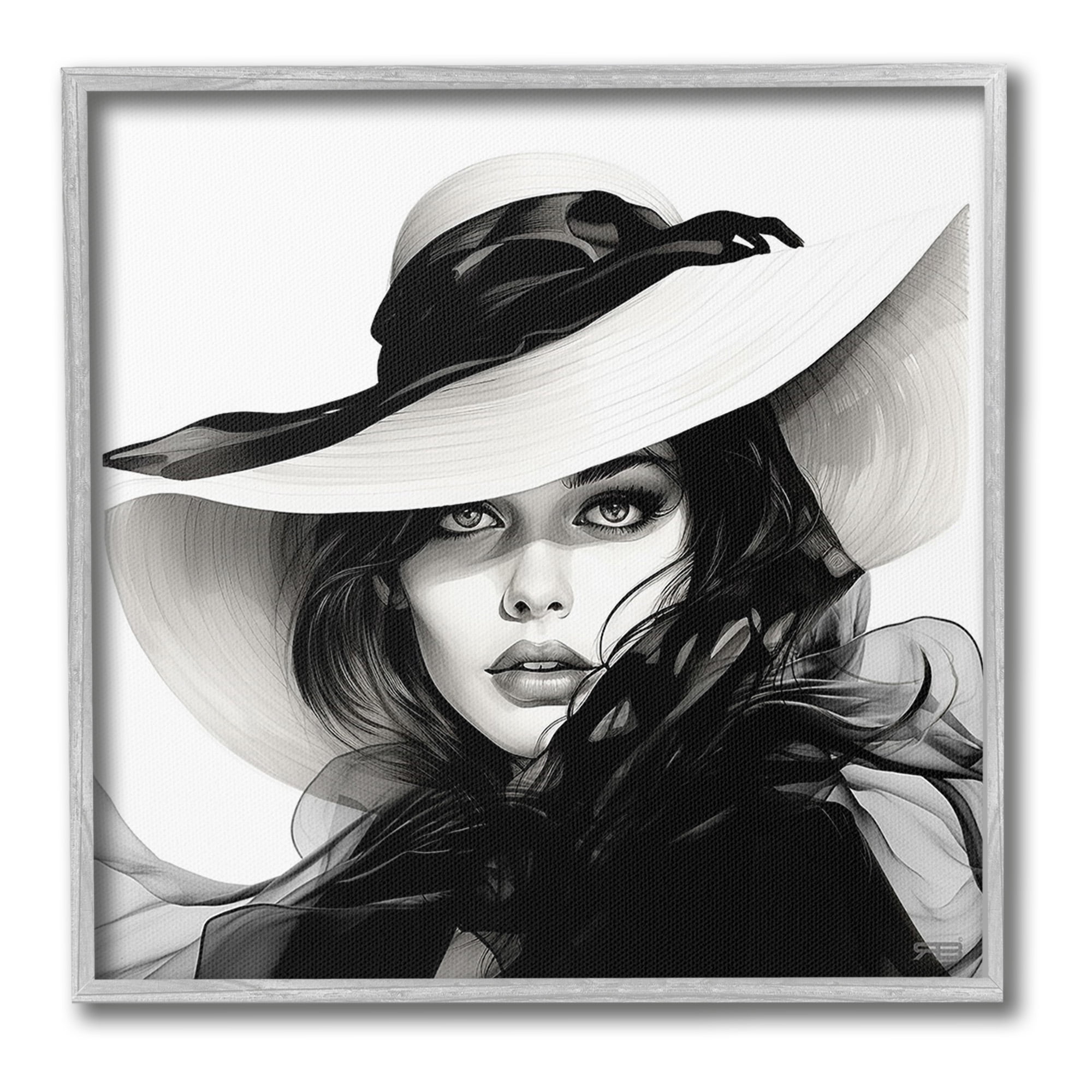 Stupell Industries Chic Woman Gazing Beauty & Fashion Painting Gray Framed Art Print Wall Art, 12 x 12