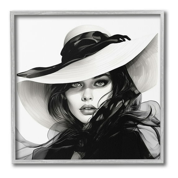 Stupell Industries Chic Woman Gazing Beauty & Fashion Painting Gray Framed Art Print Wall Art, 17 x 17