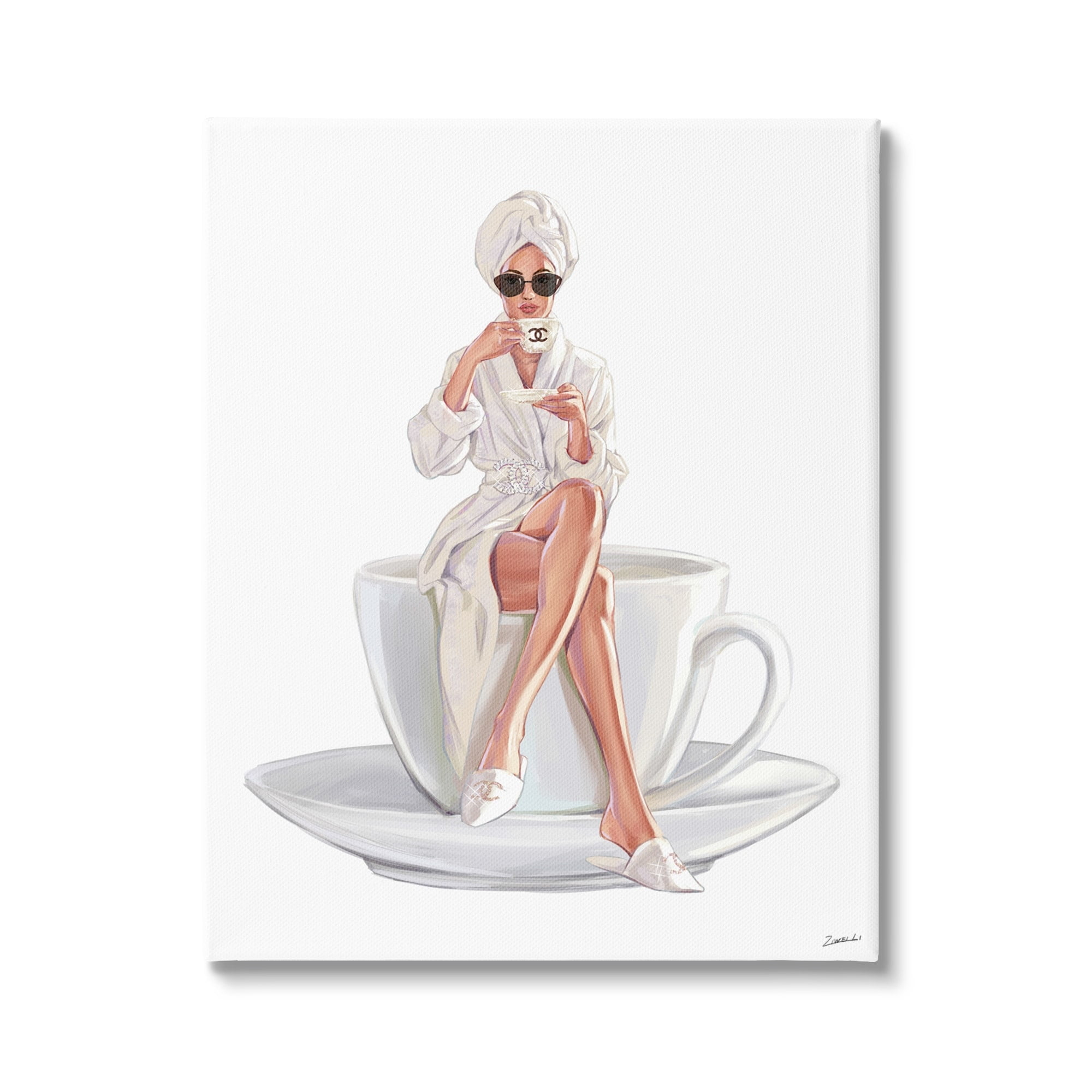 Stupell Industries Chic Woman Robe Coffee Cup Designer Logo Sunglasses Canvas Wall Art, 16 x 20, Design by Ziwei Li