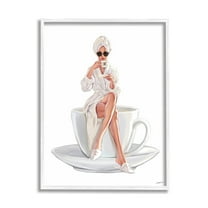 Stupell Industries Chic Woman Robe Coffee Cup Designer Logo Sunglasses Framed Wall Art, 16 x 20, Design by Ziwei Li