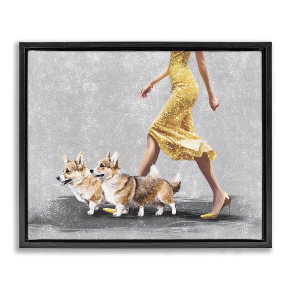 Stupell Industries Art Deco Chic Woman with Corgis Black Floating Frame Canvas Art, 21 x 17, by Svetlana Aleynikova