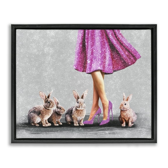 Stupell Industries Chic Woman with Rabbits People Painting Black Floater Framed Canvas Art Print Wall Art, 21 x 17