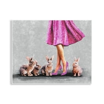 Stupell Industries Chic Woman with Rabbits People Painting Unframed Art Print Wall Art, 14 x 11