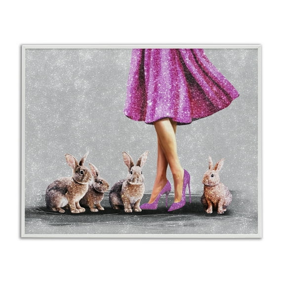 Stupell Industries Chic Woman with Rabbits People Painting White Framed Art Print Wall Art, 20 x 16