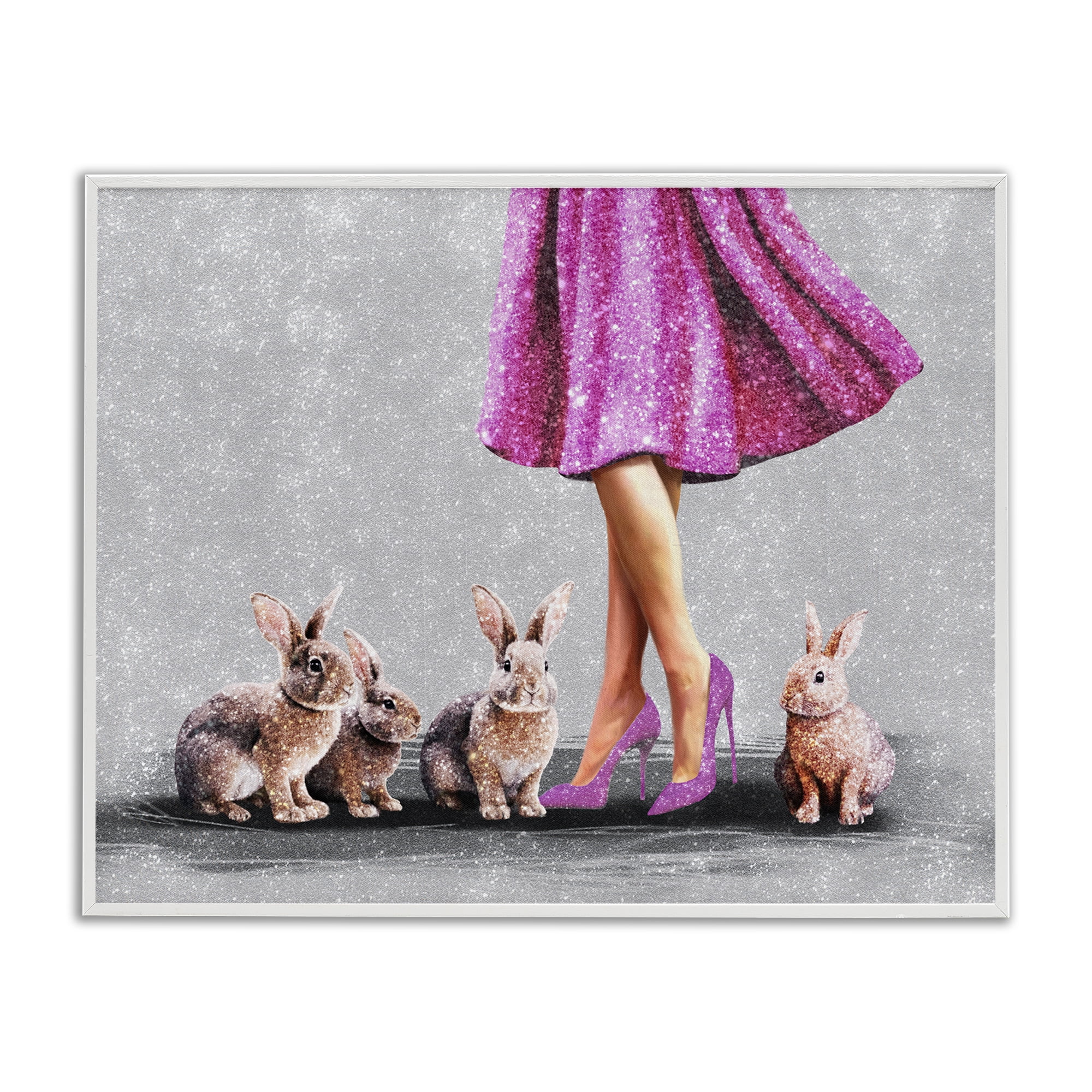 Stupell Industries Chic Woman with Rabbits People Painting White Framed Art Print Wall Art, 30 x 24