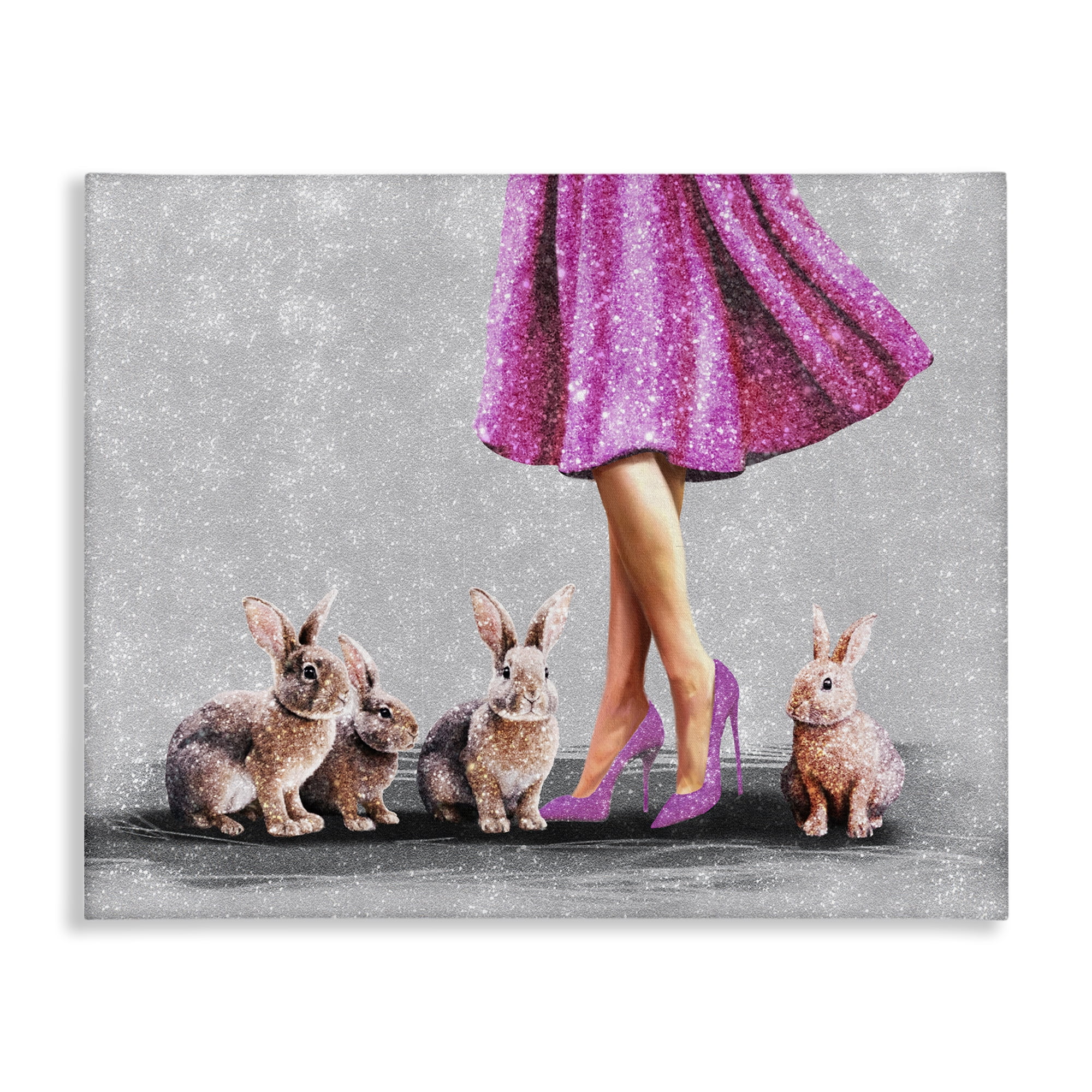 Stupell Industries Chic Woman with Rabbits People Painting Wrapped Canvas Art Print Wall Art, 20 x 16