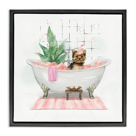 Stupell Industries Chic Yorkie Dog in Bubble Bath Animals & Insects Painting Black Floater Framed Canvas Art Print Wall Art, 25 x 25