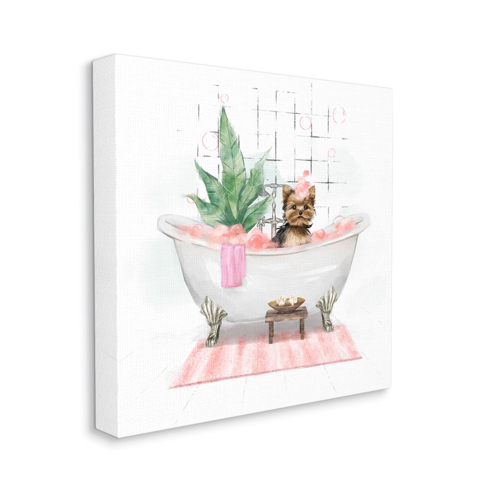 Stupell Industries Chic Yorkie Dog in Pink Bubble Bath Animals & Insects Painting Gallery Wrapped Canvas Print Wall Art, 36 x 36