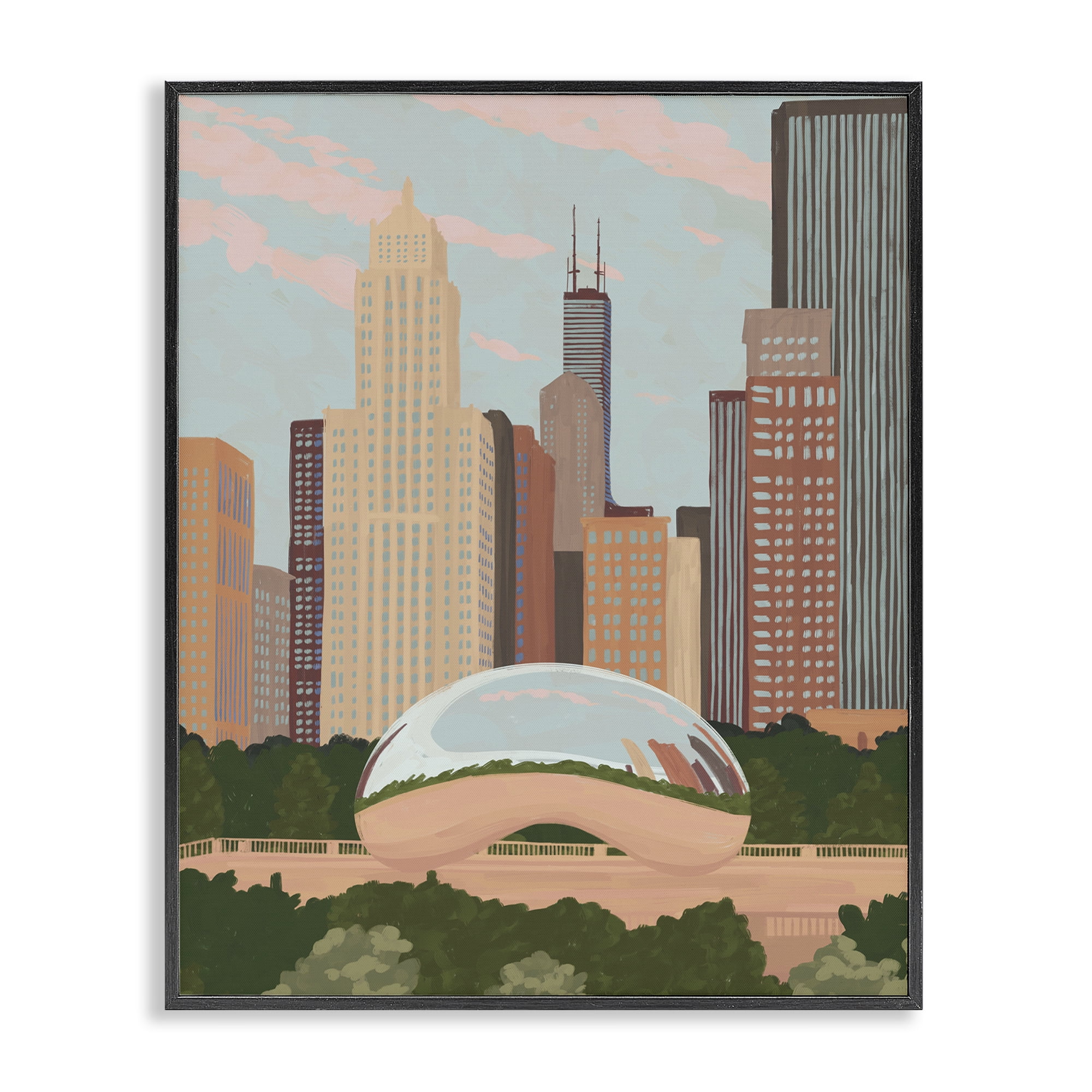 Stupell Industries Chicago Bean Cityscape Black Framed Giclee Art, design by Veronica Lara