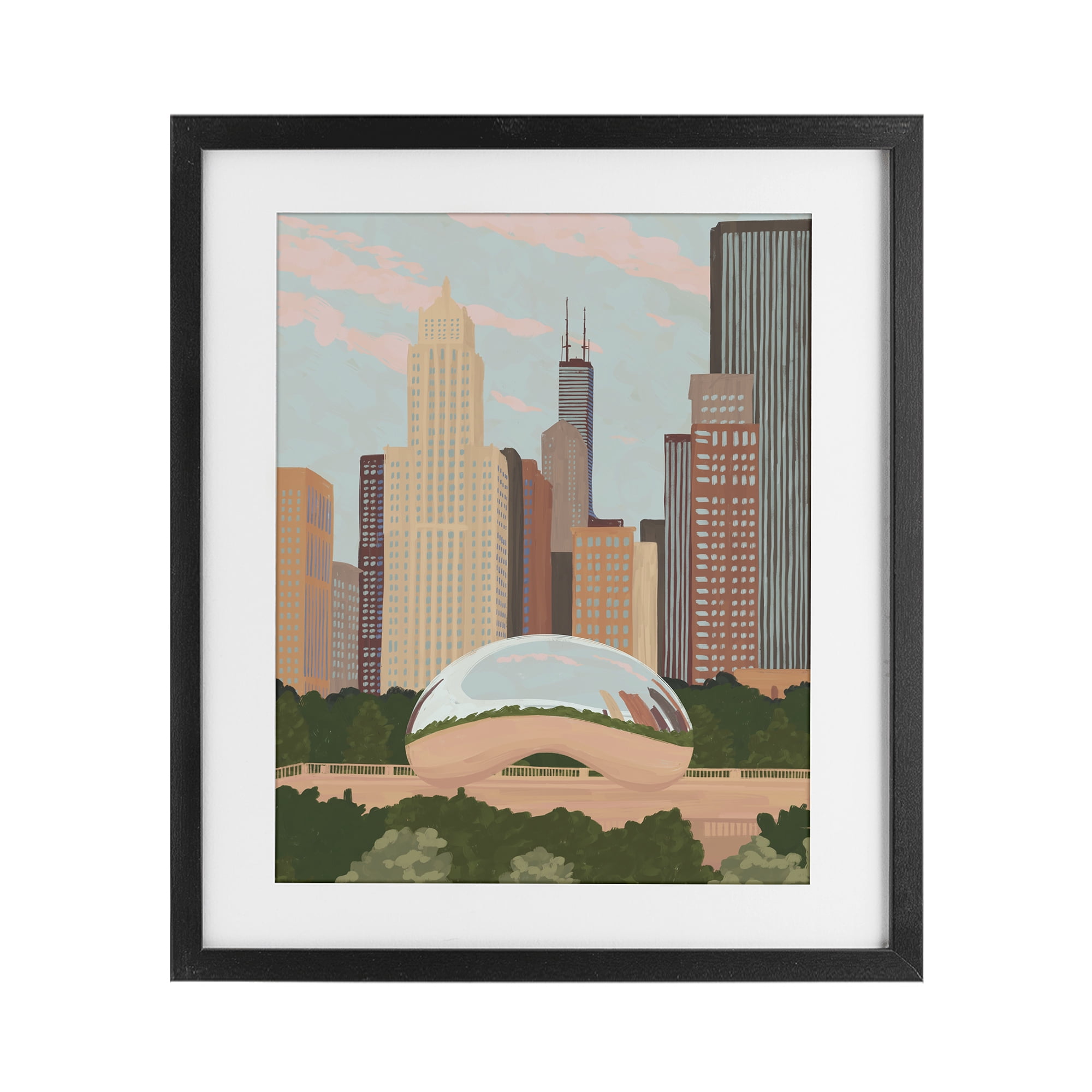 Stupell Industries Chicago Bean Cityscape Black Framed Print Under Glass, design by Veronica Lara