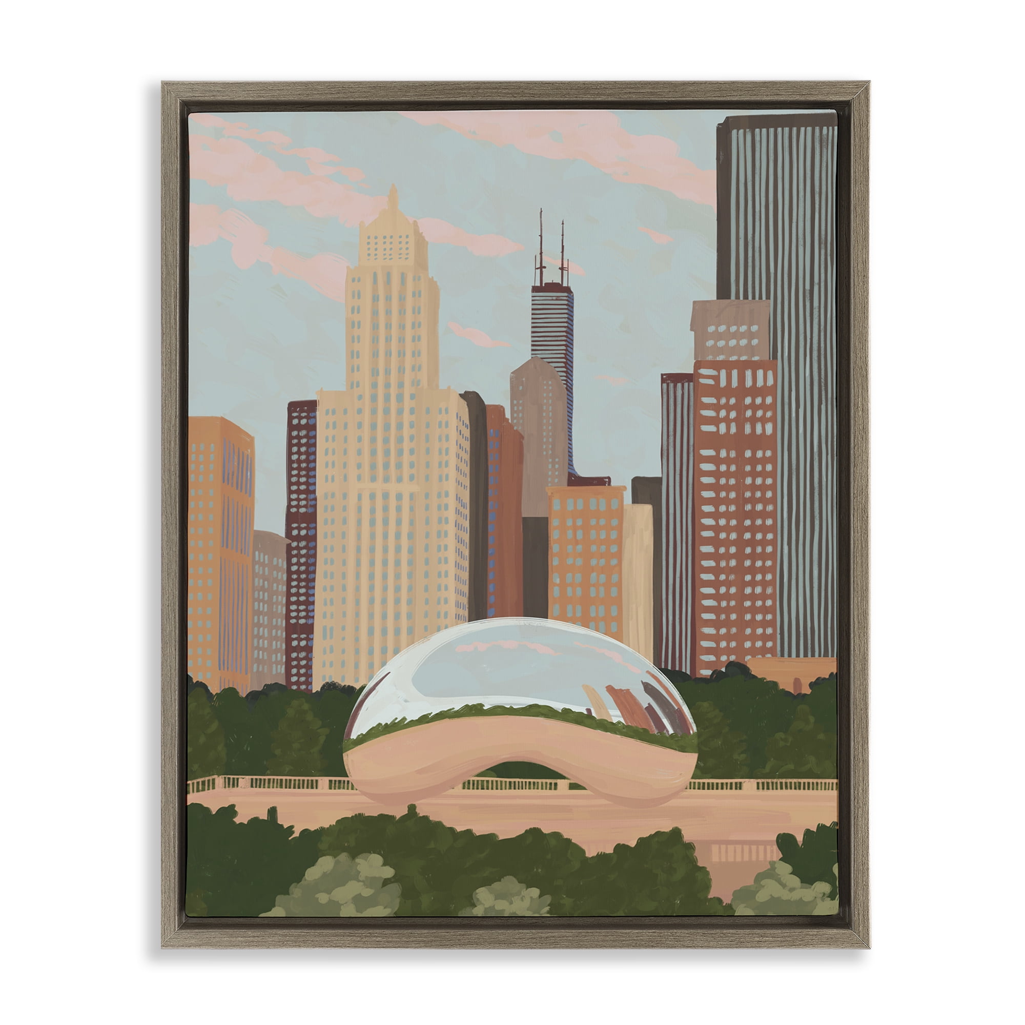 Stupell Industries Chicago Bean Cityscape Brown Framed Floater Canvas Wall Art, design by Veronica Lara
