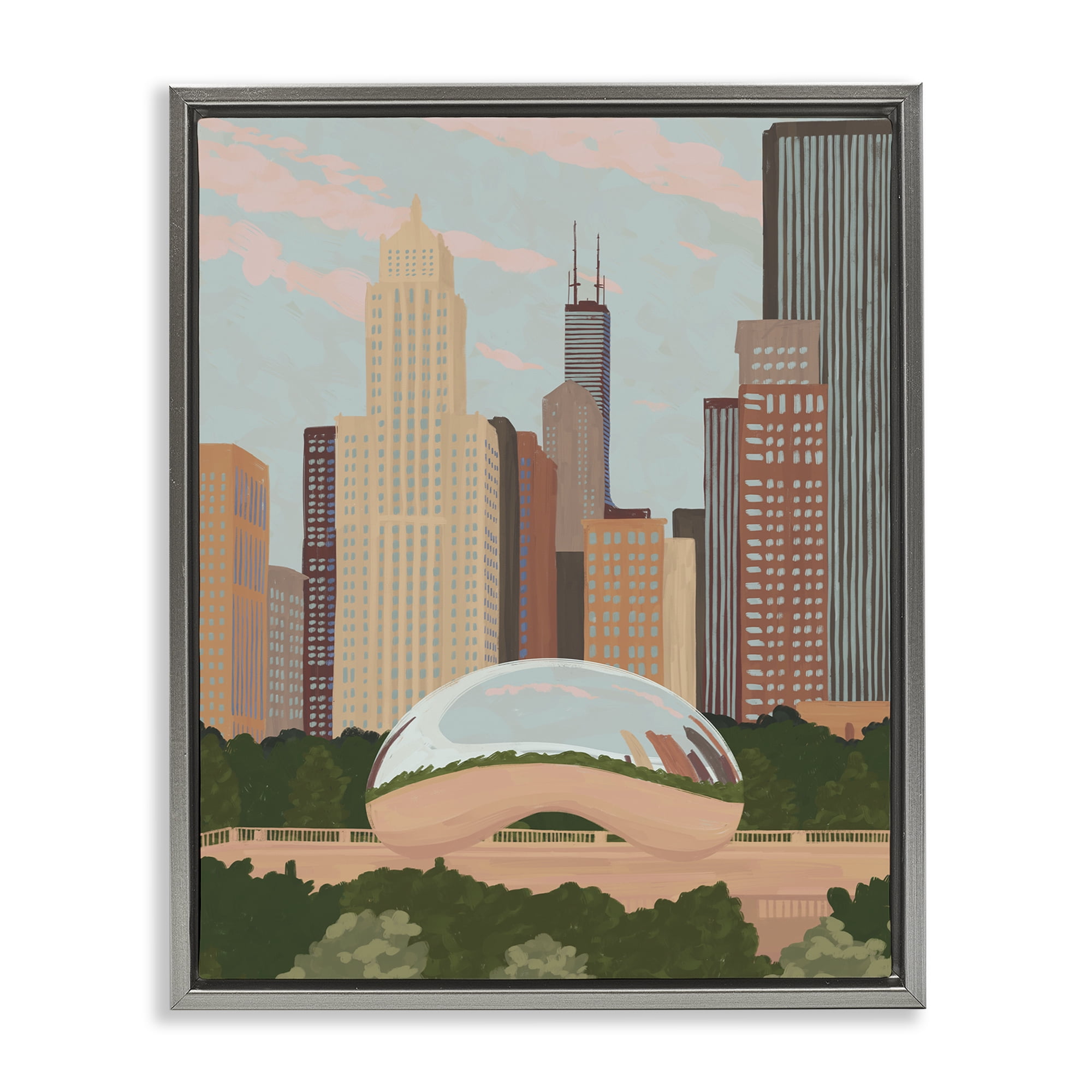 Stupell Industries Chicago Bean Cityscape Gray Framed Floater Canvas Wall Art, design by Veronica Lara