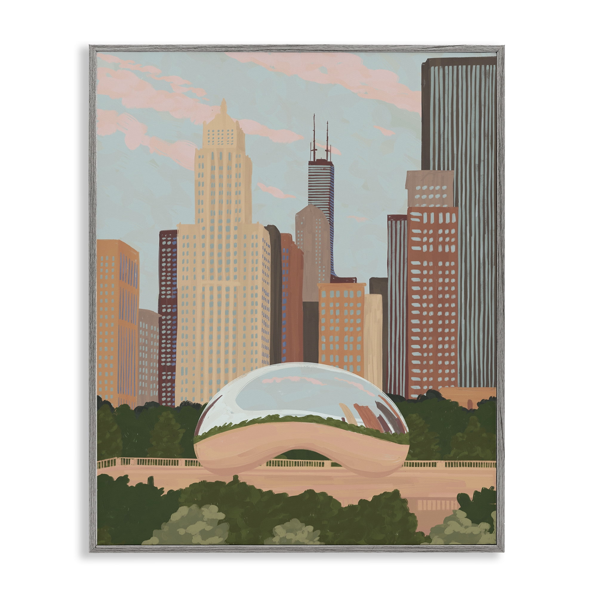 Stupell Industries Chicago Bean Cityscape Gray Framed Giclee Art, design by Veronica Lara