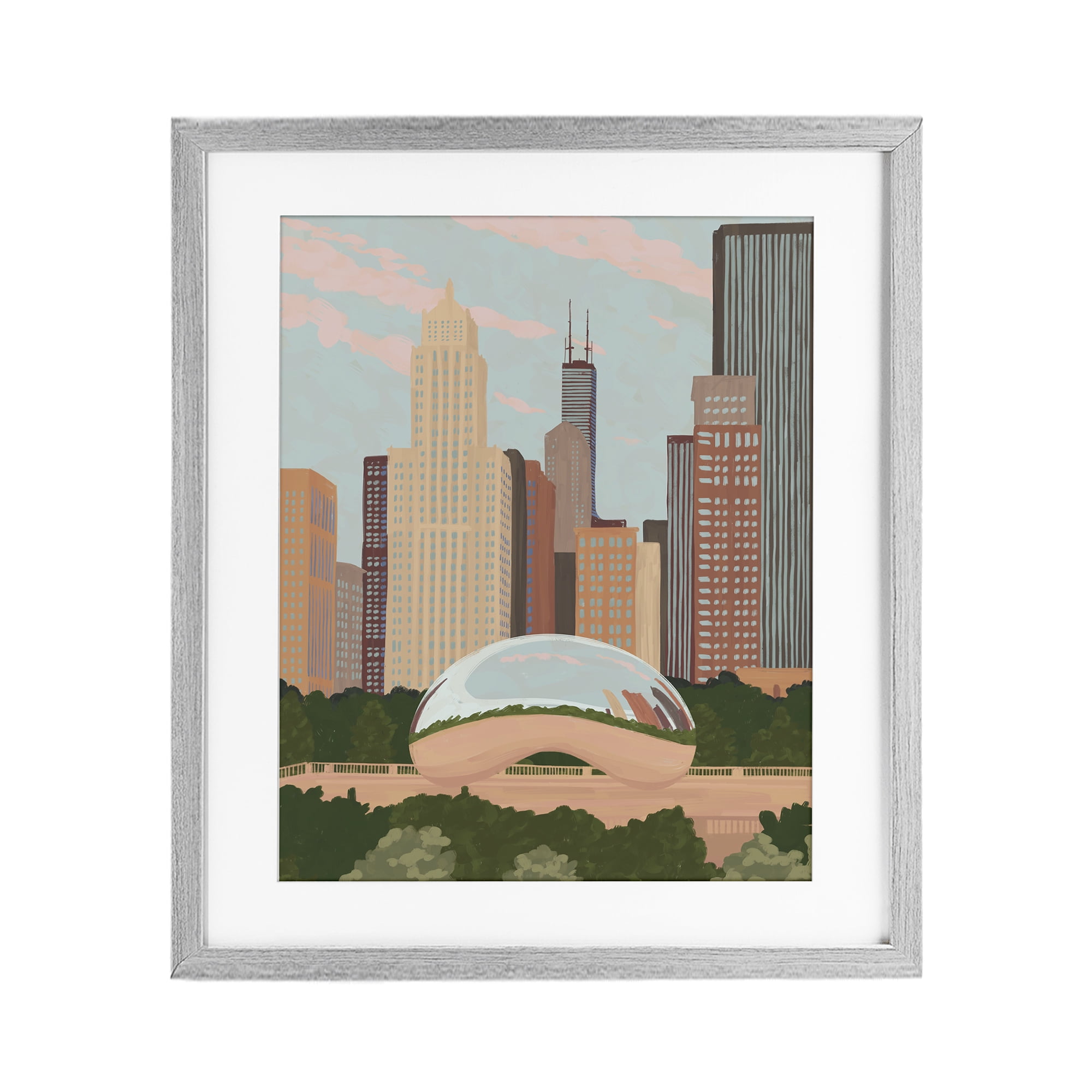 Stupell Industries Chicago Bean Cityscape Gray Framed Print Under Glass, design by Veronica Lara