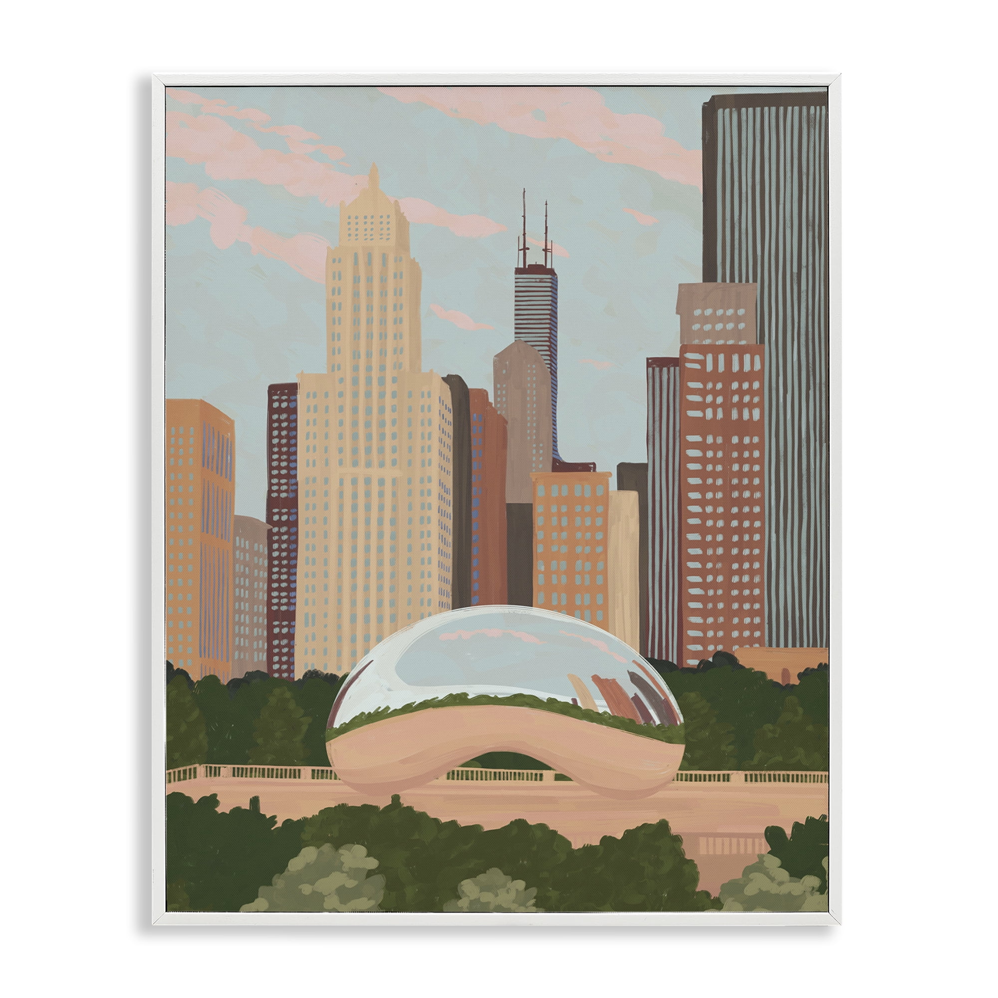 Stupell Industries Chicago Bean Cityscape White Framed Giclee Art, design by Veronica Lara