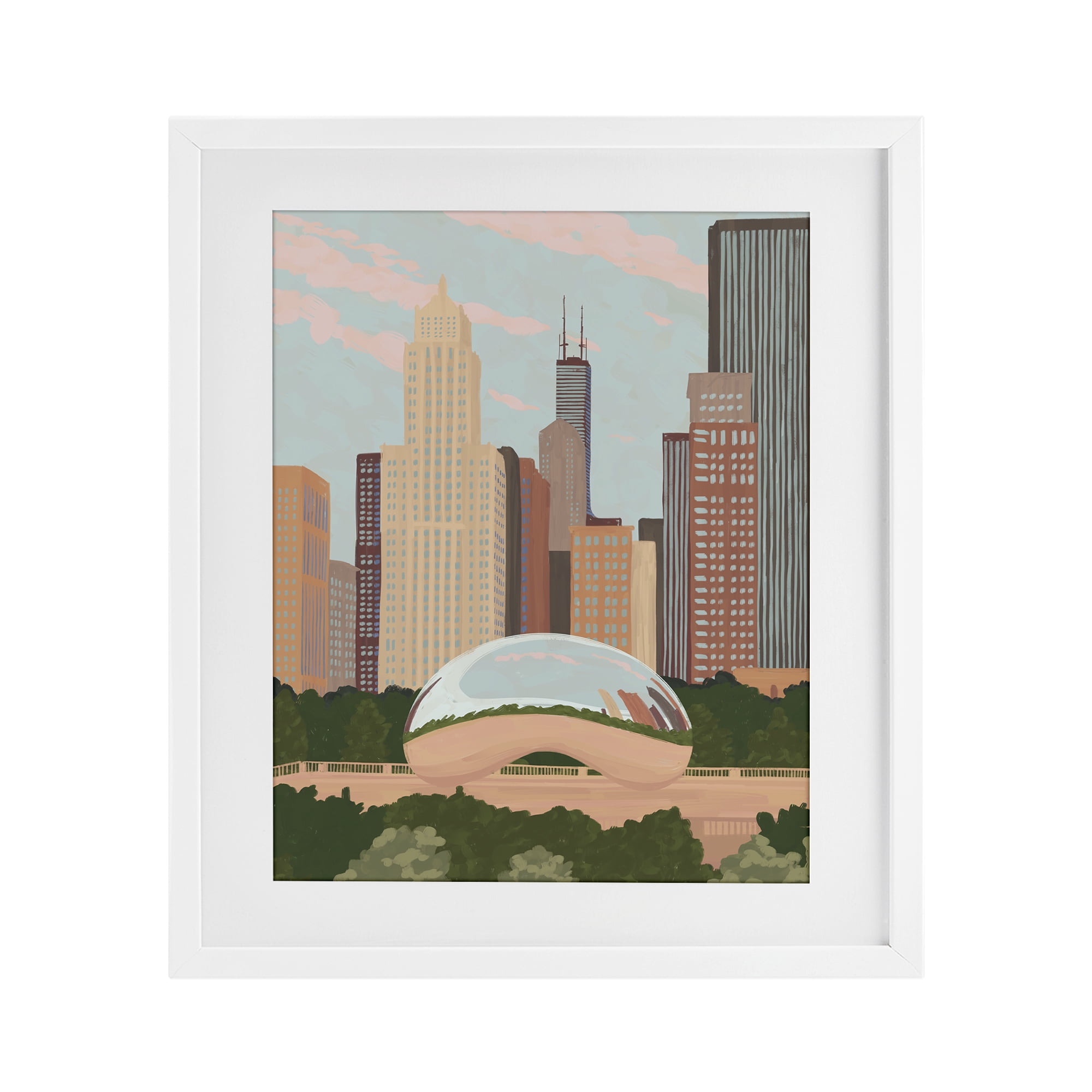 Stupell Industries Chicago Bean Cityscape White Framed Print Under Glass, design by Veronica Lara