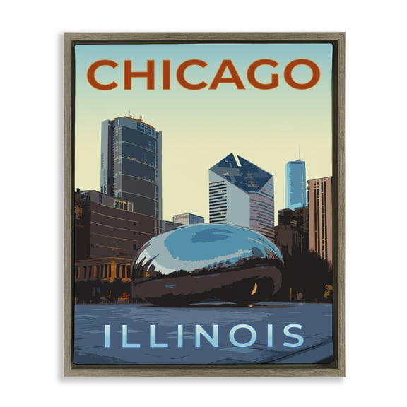Stupell Industries Chicago Bean Landmark Cityscapes Painting Brown Floater Framed Canvas Art Print Wall Art, 17 x 21