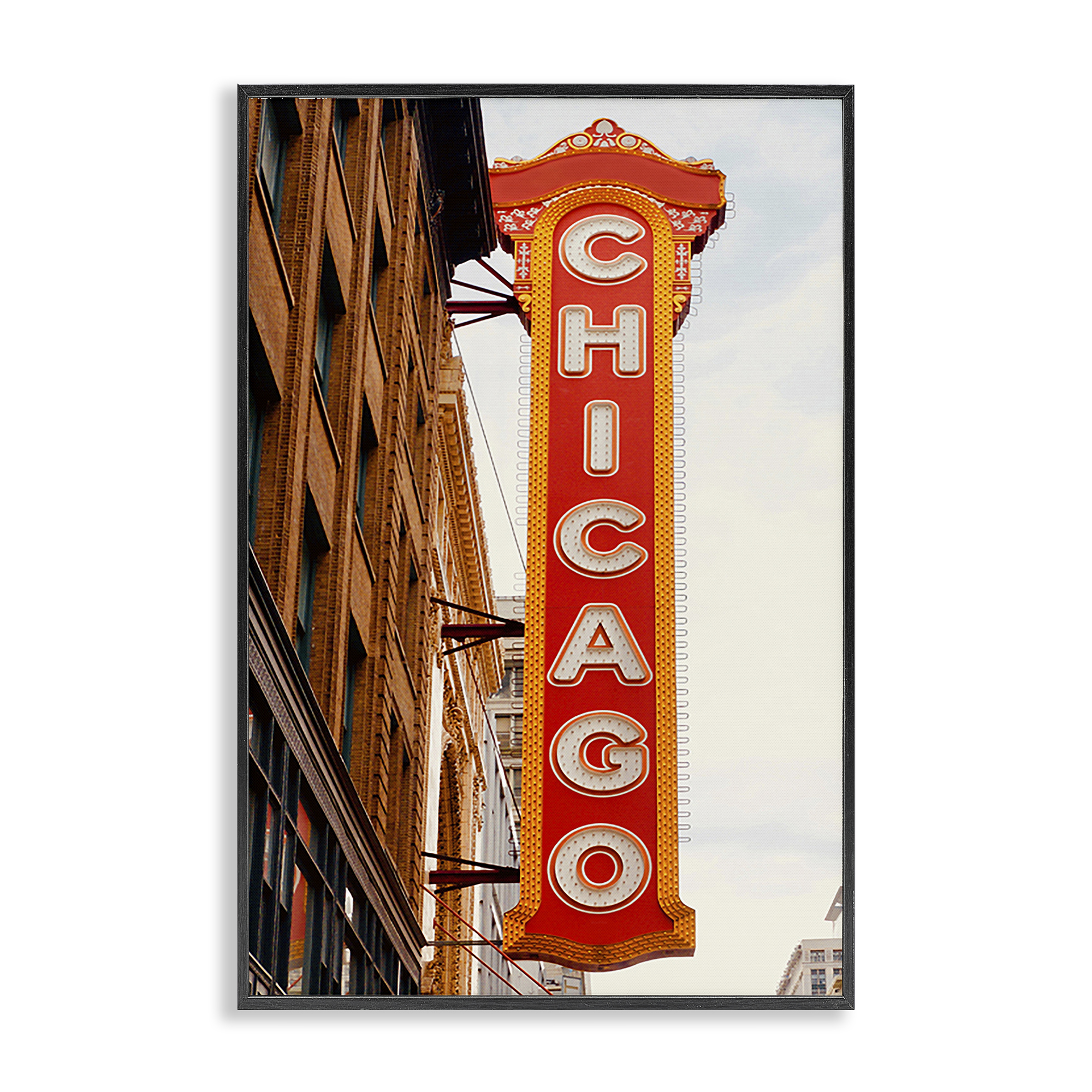 Stupell Industries Chicago City Sign Cities & Countries Photography Black Framed Art Print Wall Art, 16 x 24