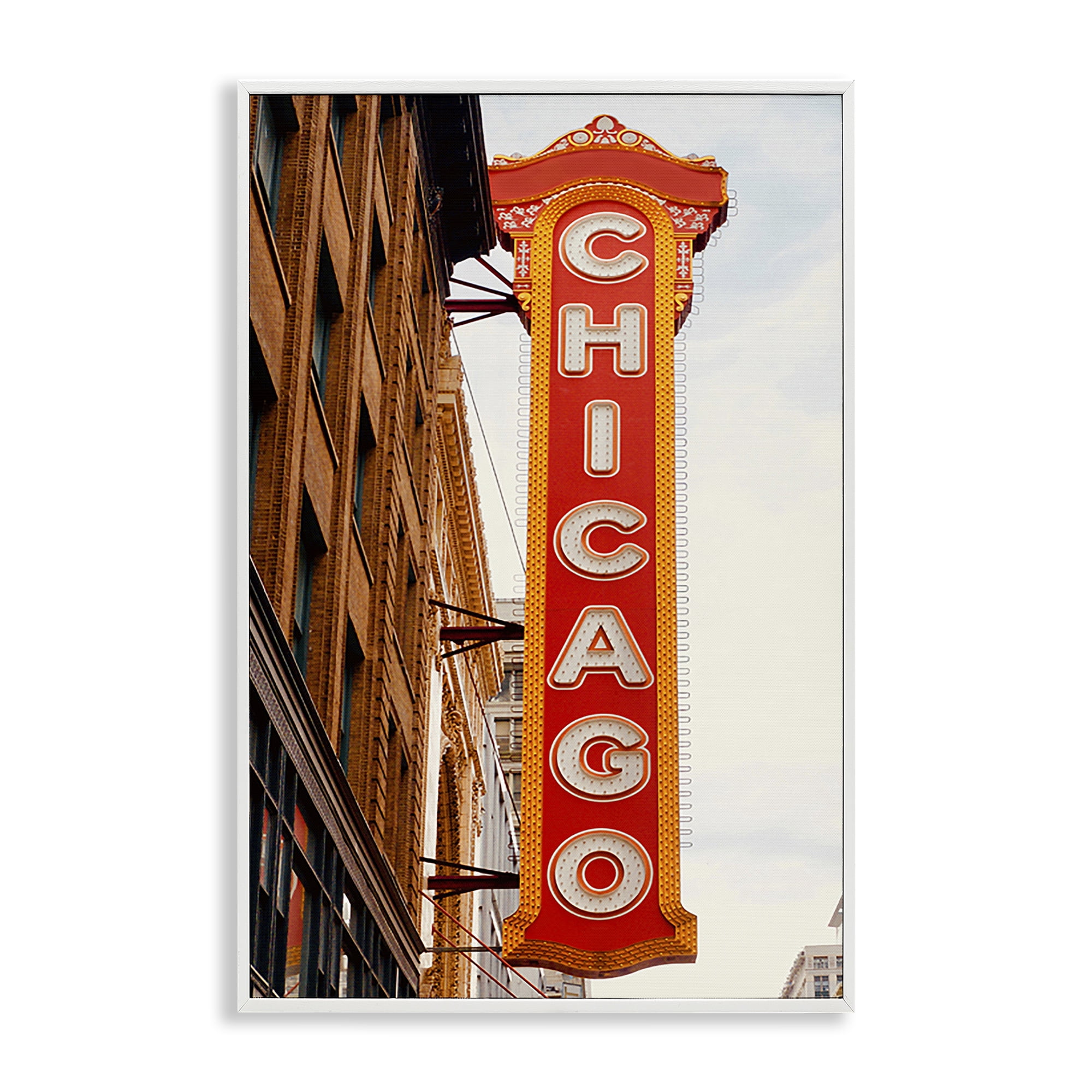 Stupell Industries Chicago City Sign Cities & Countries Photography White Framed Art Print Wall Art, 12 x 18