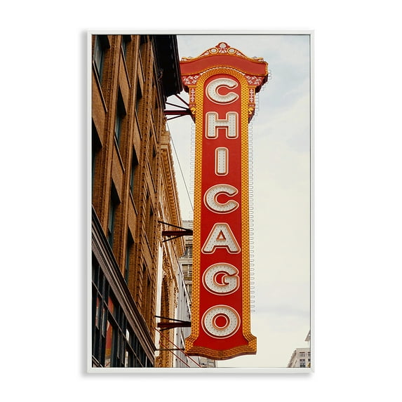 Stupell Industries Chicago City Sign Cities & Countries Photography White Framed Art Print Wall Art, 12 x 18