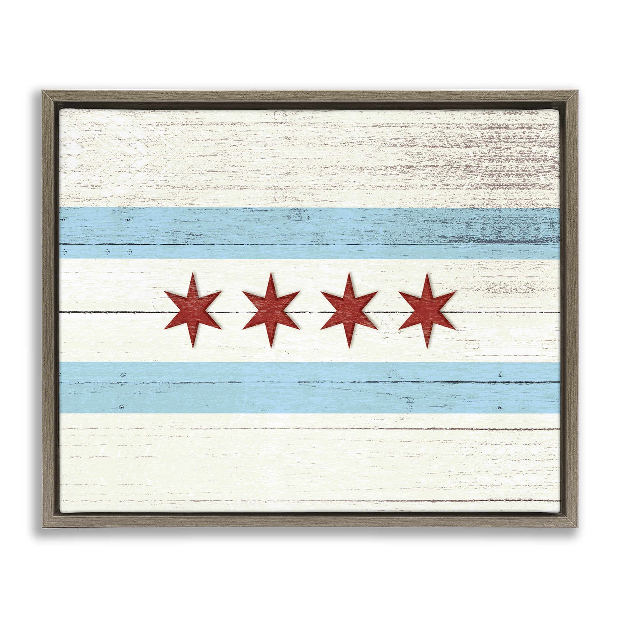 Stupell Industries Chicago Flag Distressed Style Travel & Places Painting Brown Floater Framed Canvas Art Print Wall Art, 31 x 25