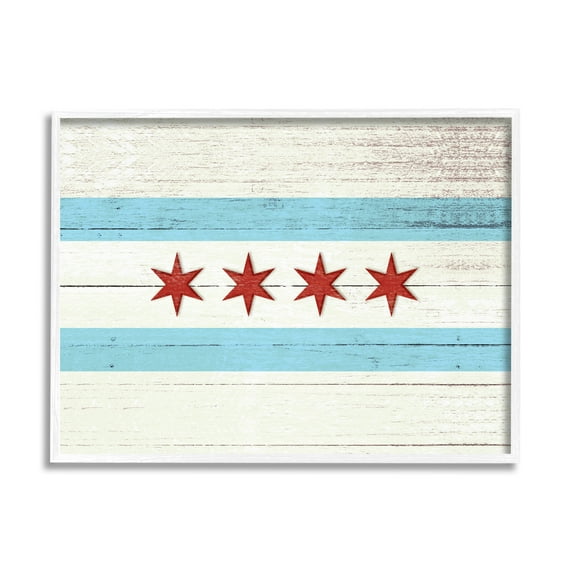Stupell Industries Chicago Flag Distressed Wood Look , 11 x 14,Design by Daphne Polselli