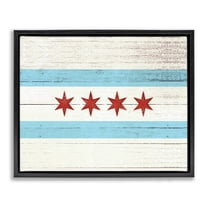 Stupell Industries Chicago Flag Distressed Wood Look Jet Black Framed Floating Canvas Wall Art, 16x20, by Daphne Polselli