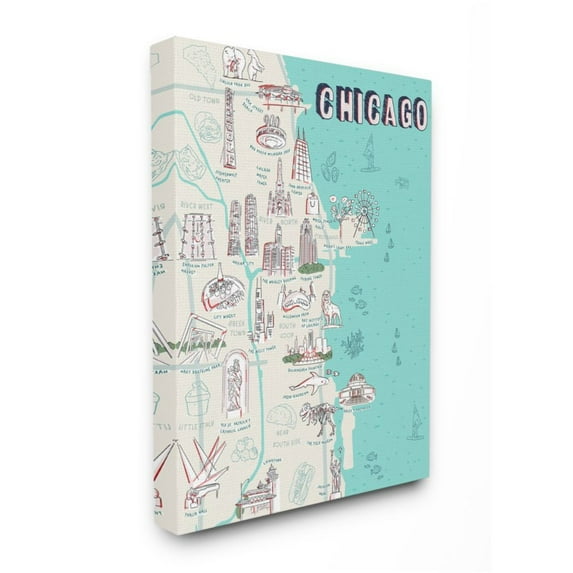 Stupell Industries Chicago Illinois City Landmark Map Tourist Destinations Design by Ziwei Li, 36" x 48"