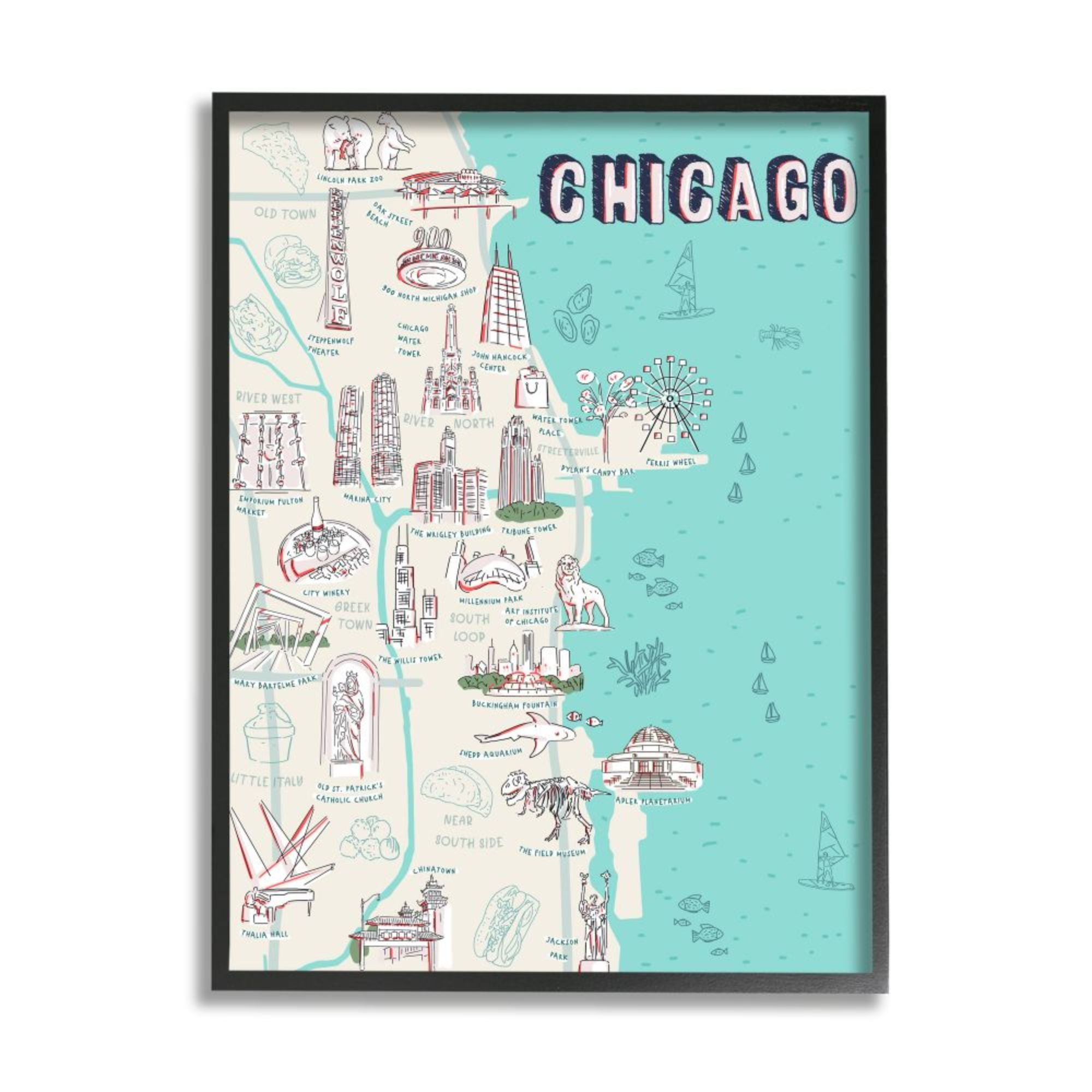Stupell Industries Chicago Illinois City Landmark Map Tourist Destinations Design by Ziwei Li