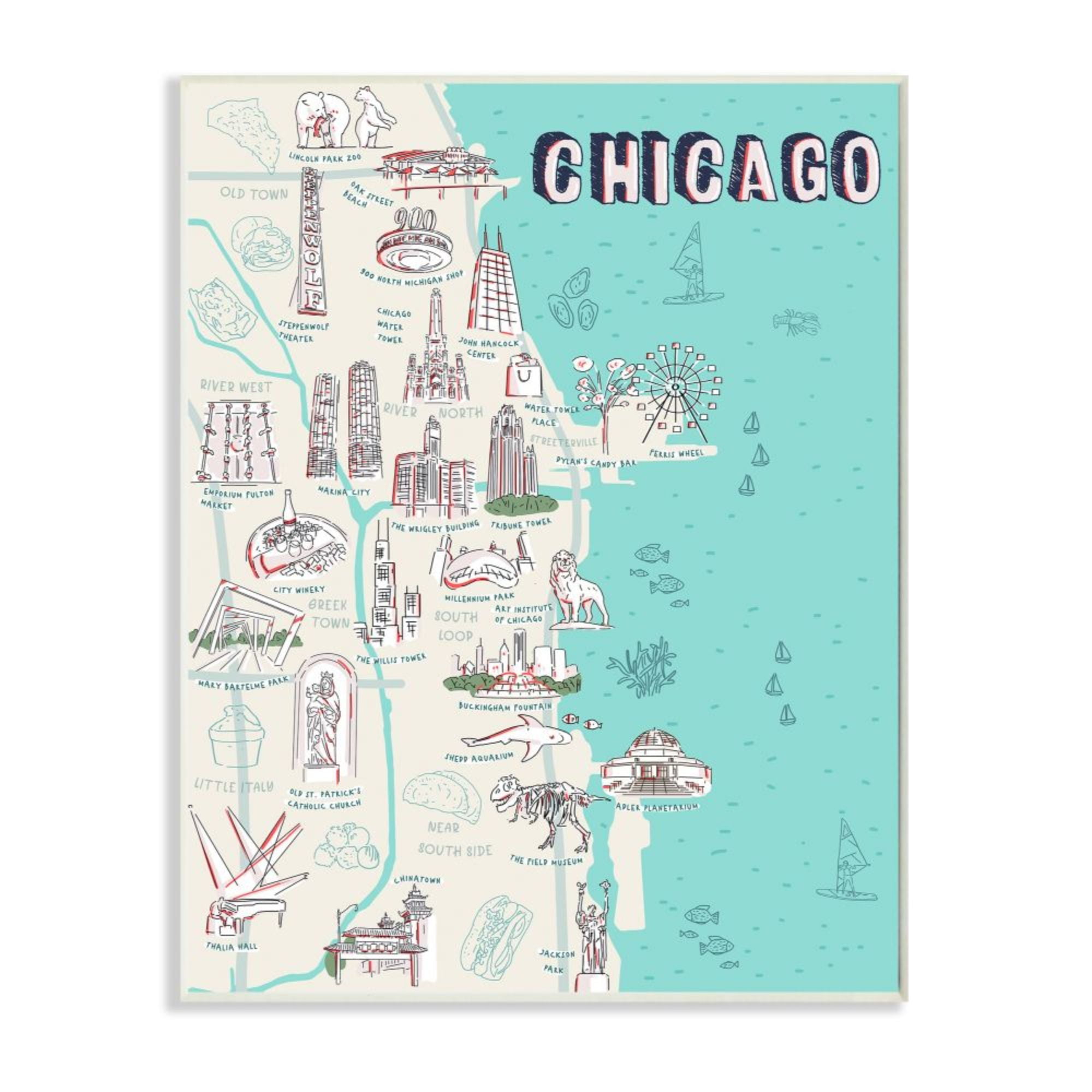 Stupell Industries Chicago Illinois City Landmark Map Tourist Destinations Design by Ziwei Li